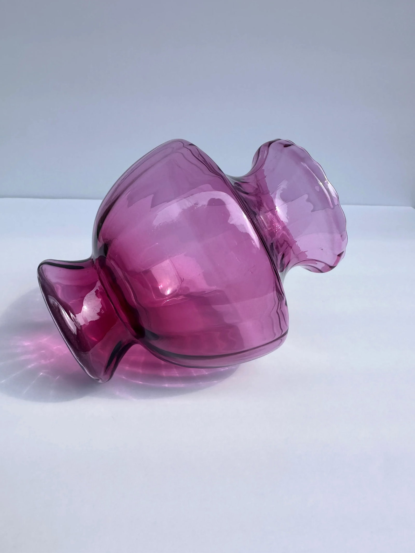 Cranberry Red Optic Art Glass Flower Vase Vintage Mid 20th Century by Pilgrim - 4