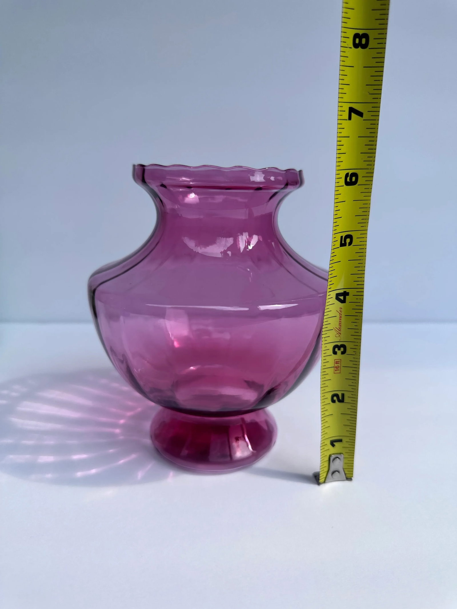 Cranberry Red Optic Art Glass Flower Vase Vintage Mid 20th Century by Pilgrim - 5