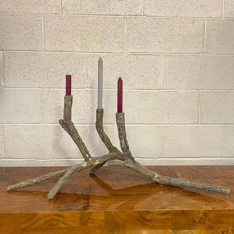 Mid-Century Sculptural Concrete Driftwood Branch Candelabra - 8