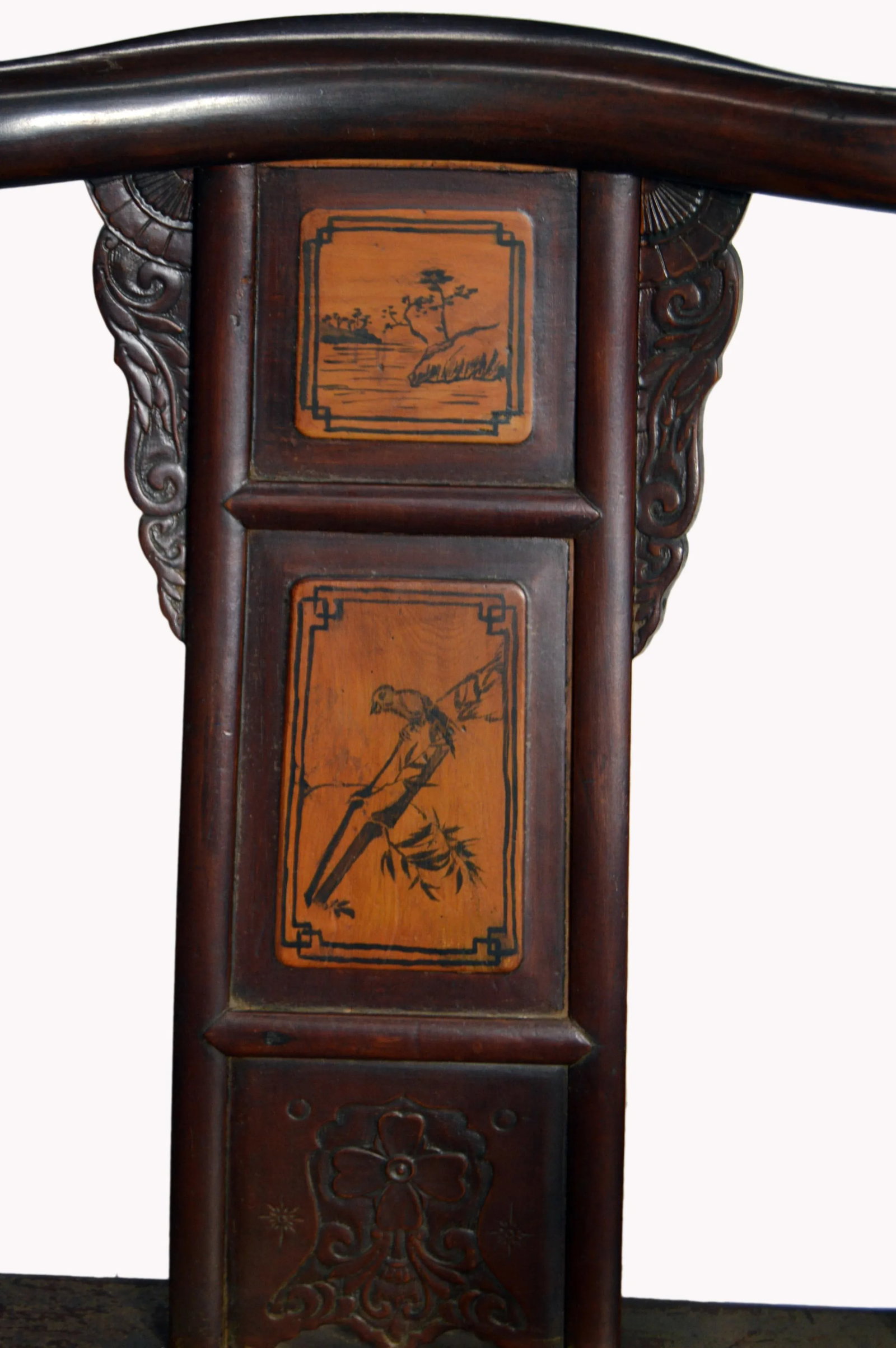 Chinese Hand-Carved Yumu Wood Armchair With Painted Scenes - 2