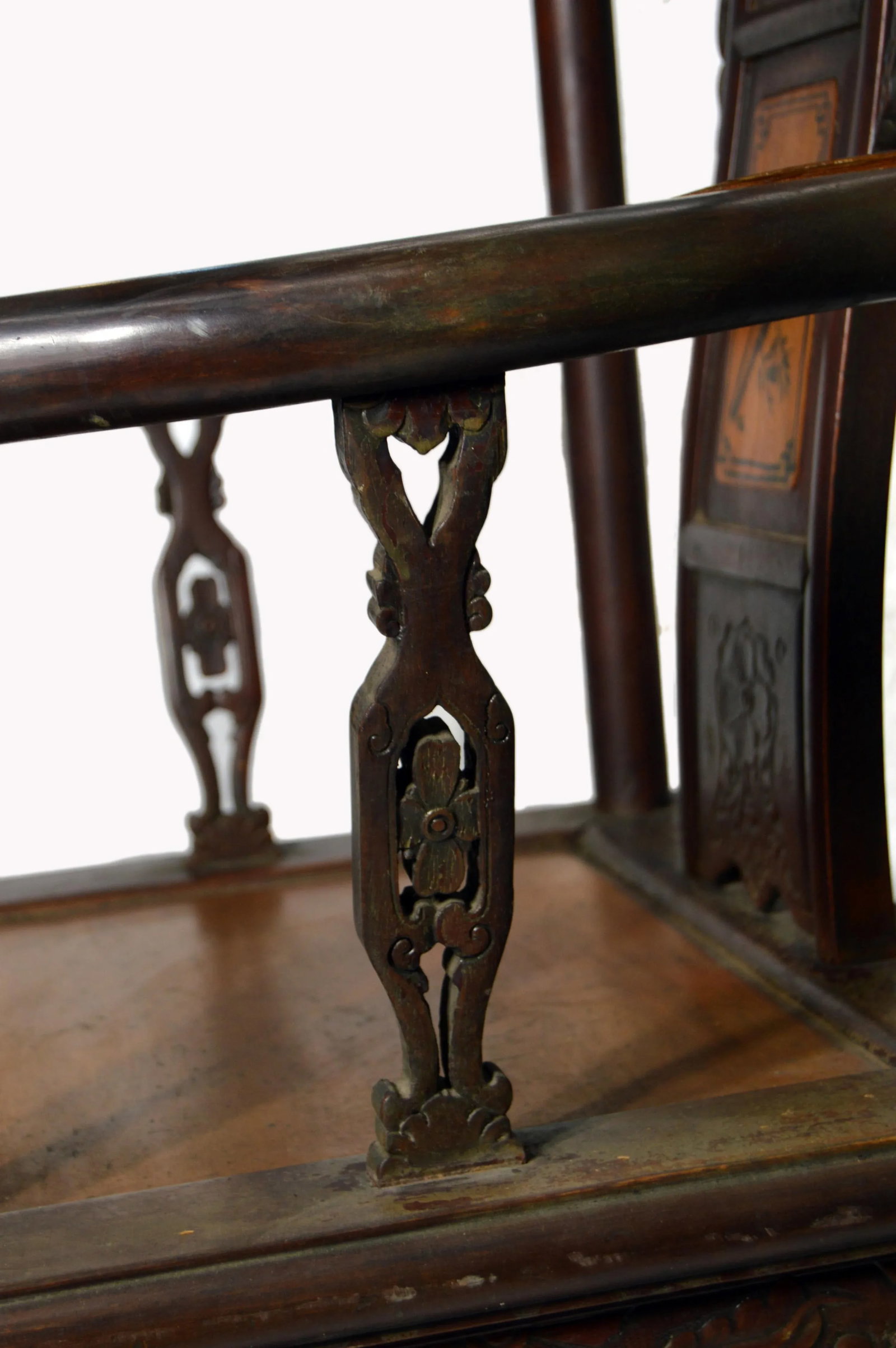Chinese Hand-Carved Yumu Wood Armchair With Painted Scenes - 5