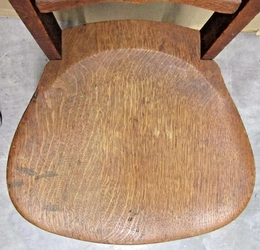 1920s Antique Oak Three Slat Ladder Back Tear Drop Seat Side Chair - 10