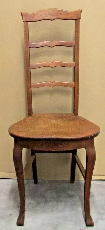 1920s Antique Oak Three Slat Ladder Back Tear Drop Seat Side Chair - 7