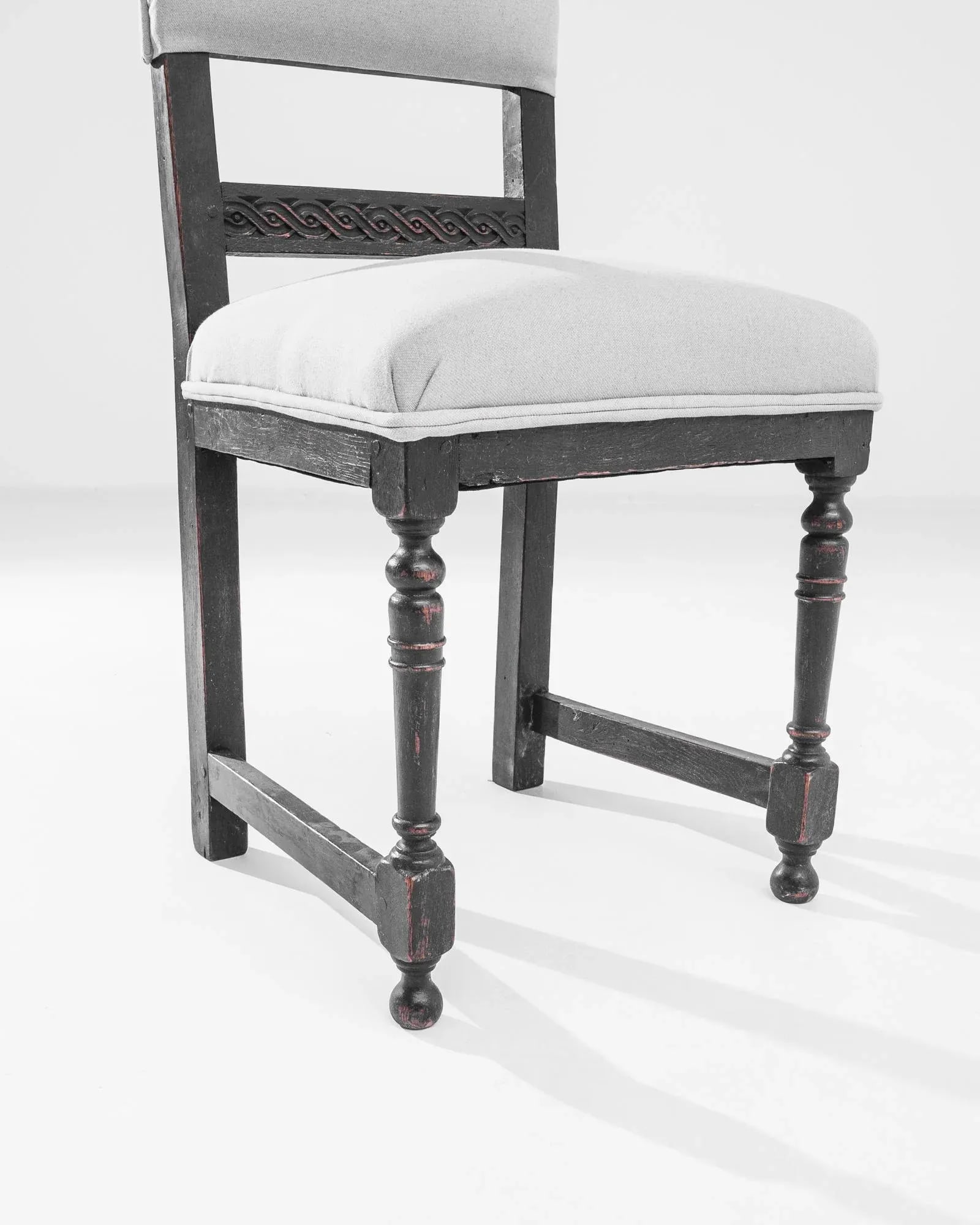 1800s French Wooden Chair with Upholstered Seat and Back - 4