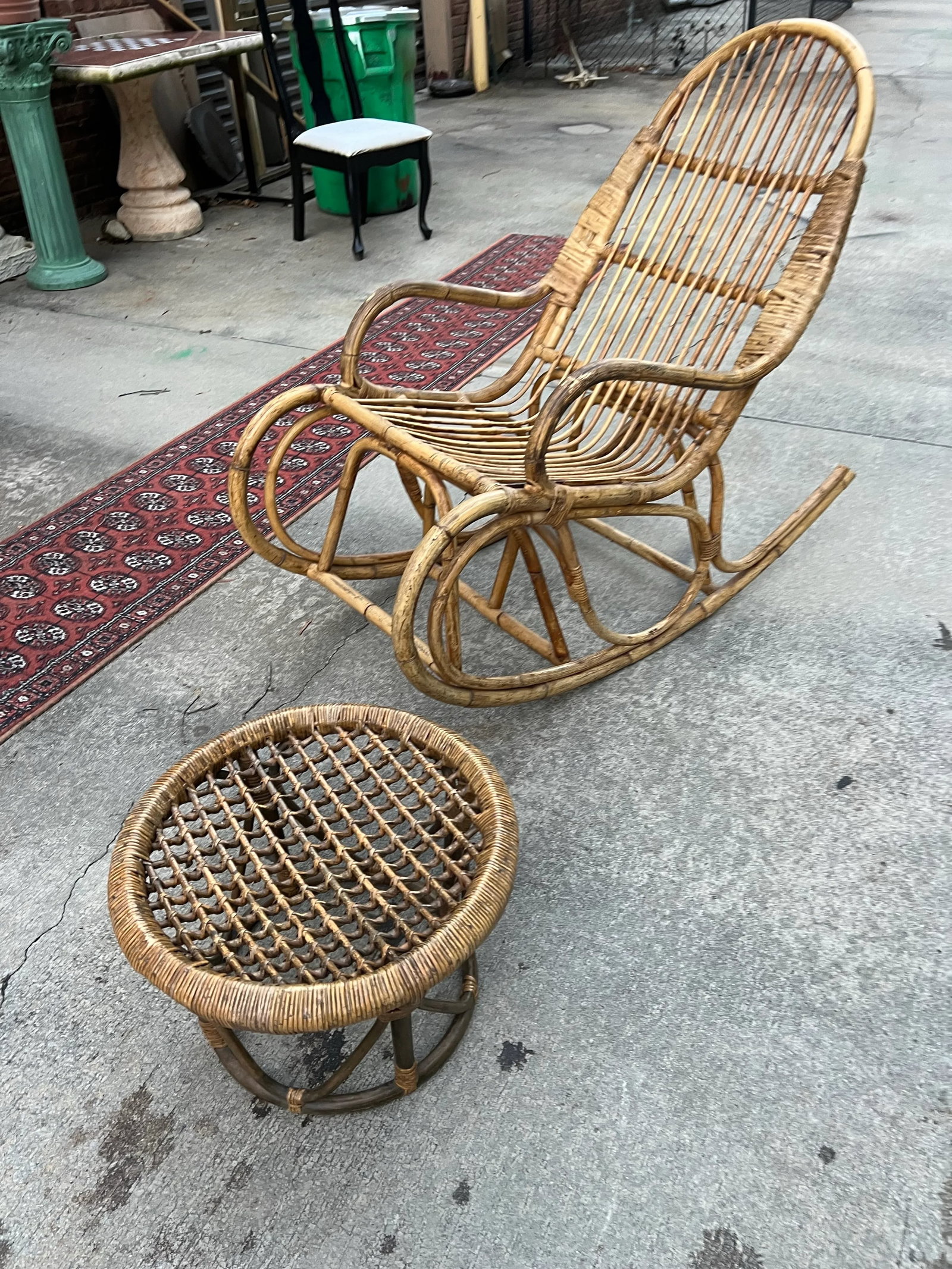 1970s Franco Albini Style Rocking Chair and Matching Stool - 2