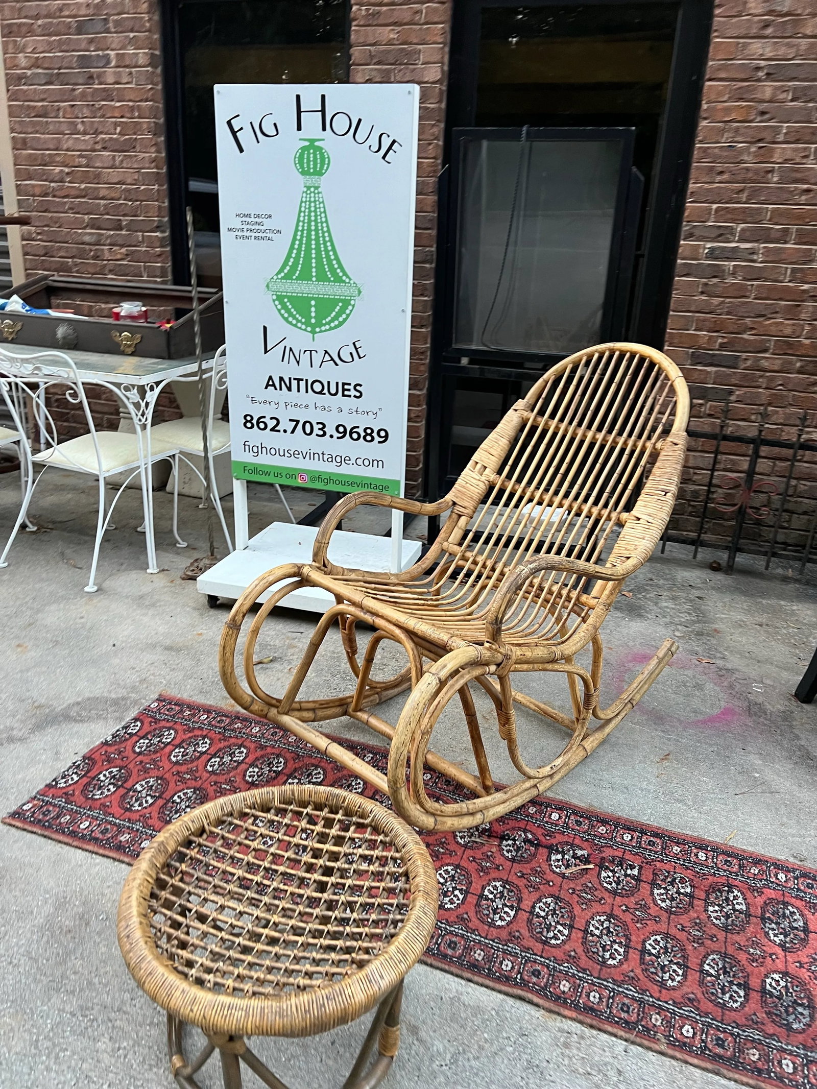 1970s Franco Albini Style Rocking Chair and Matching Stool - 5
