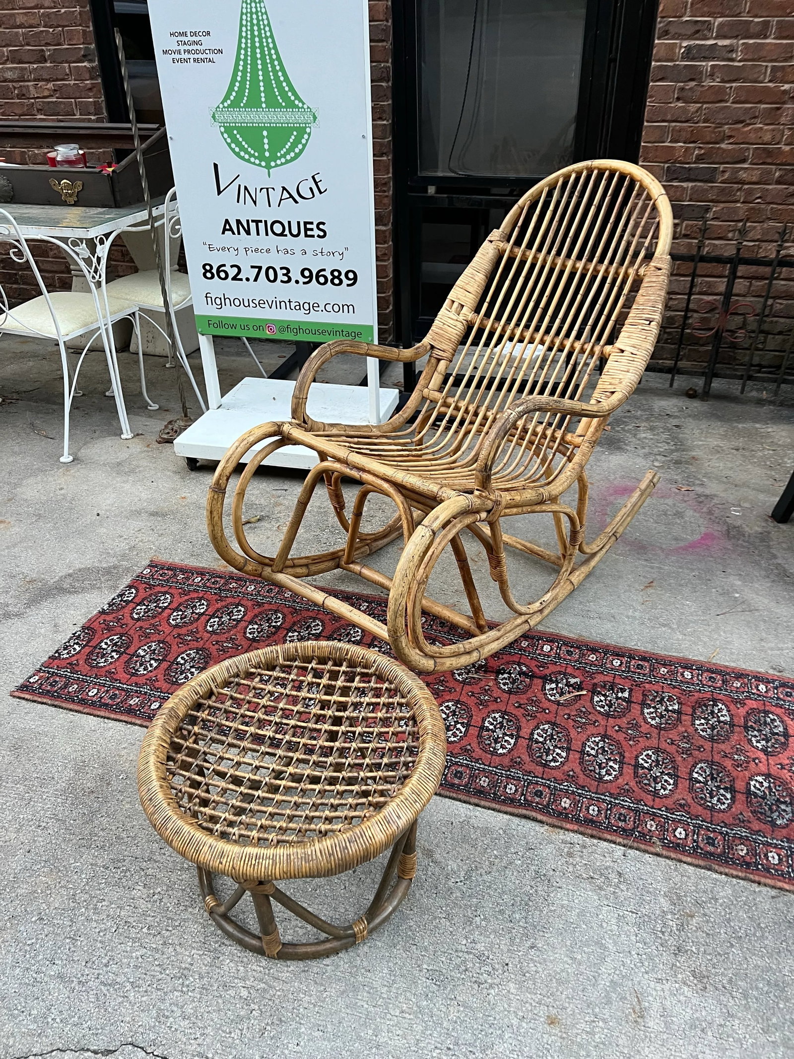 1970s Franco Albini Style Rocking Chair and Matching Stool - 6