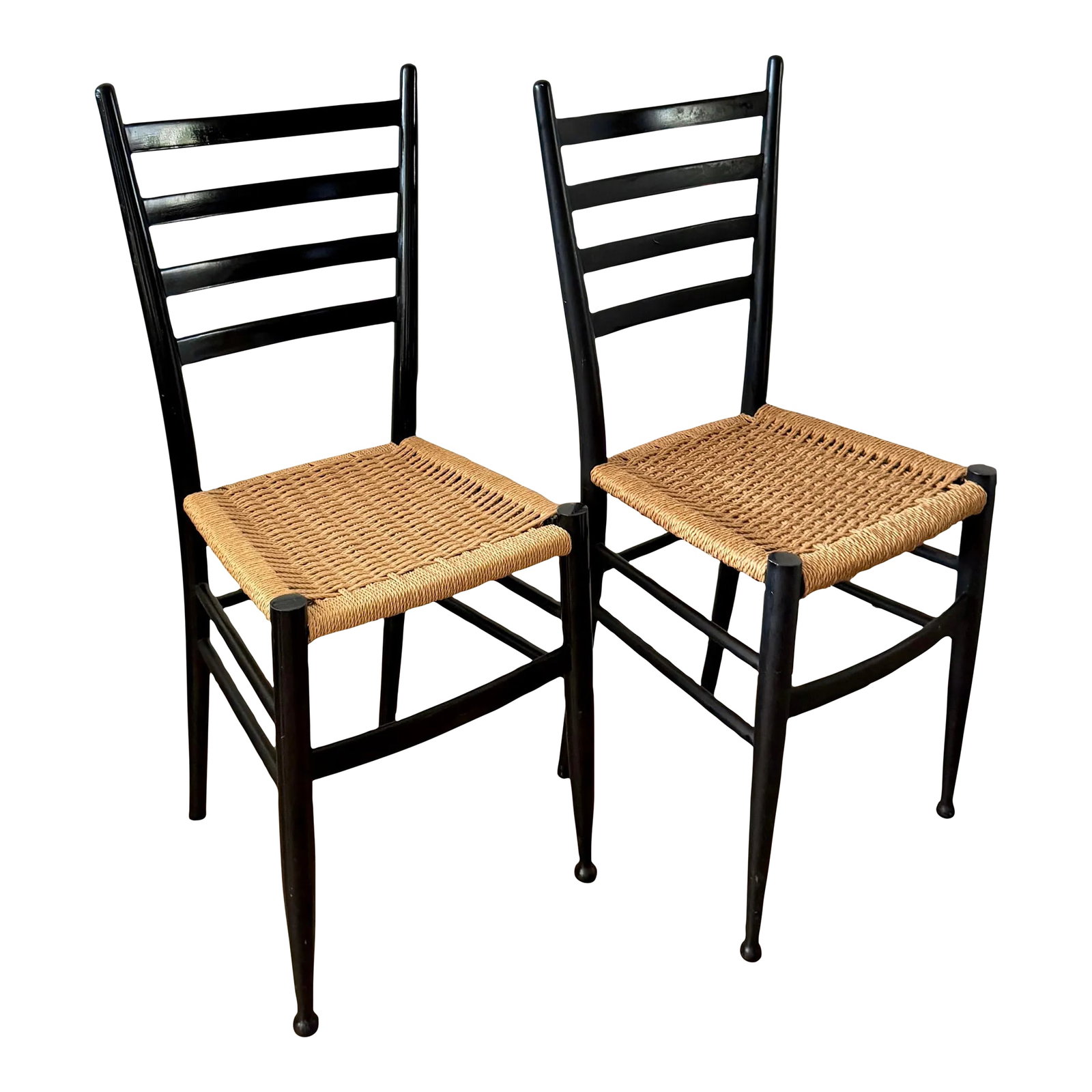 1950s Italian Ladder Back Rope Seat Chairs in Style of Chiavari Spinetto - Set of 2 (1 of 8)