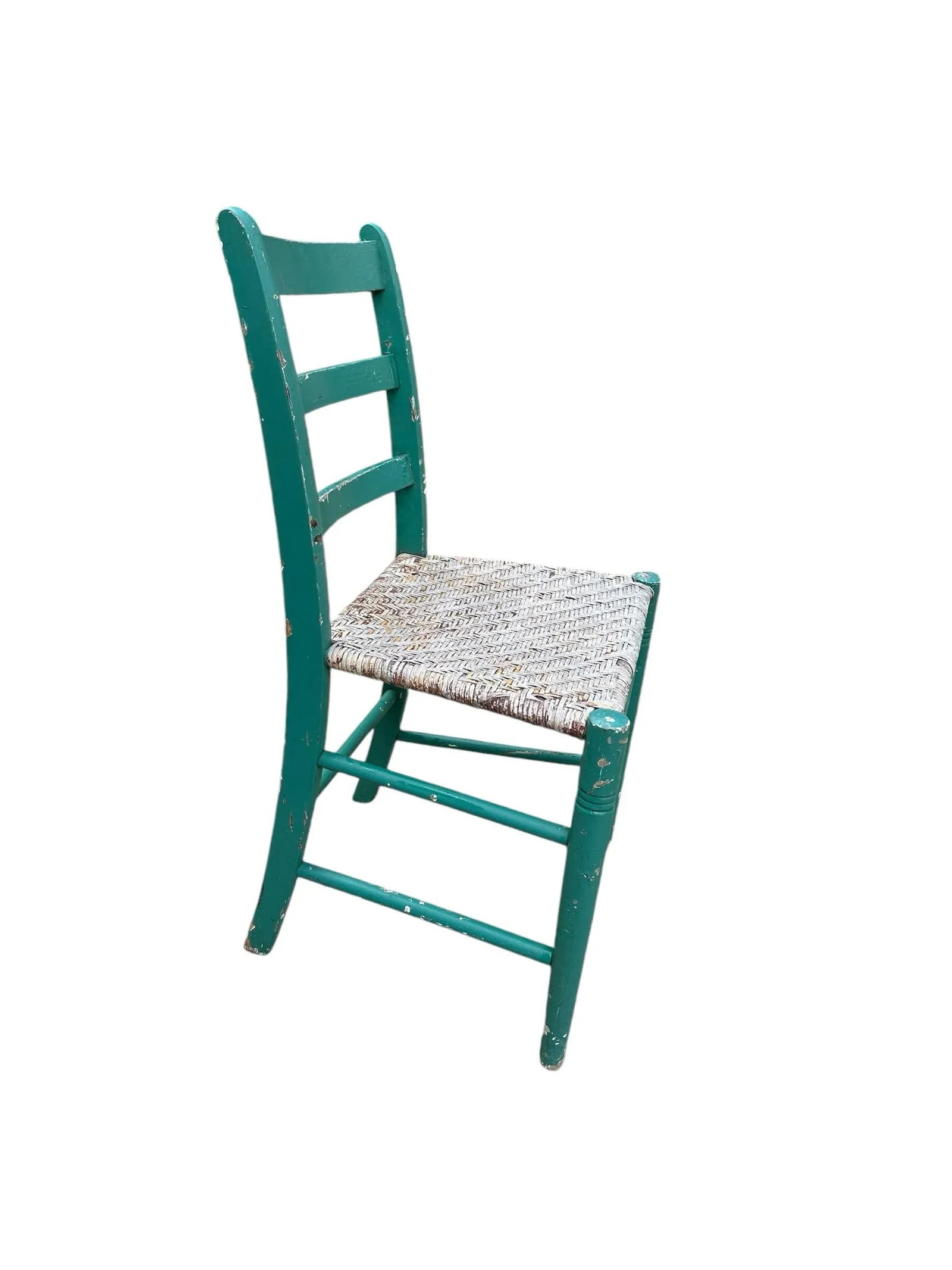 Antique Green Painted Rattan Chair Distressed Rustic Shabby Chic - 10