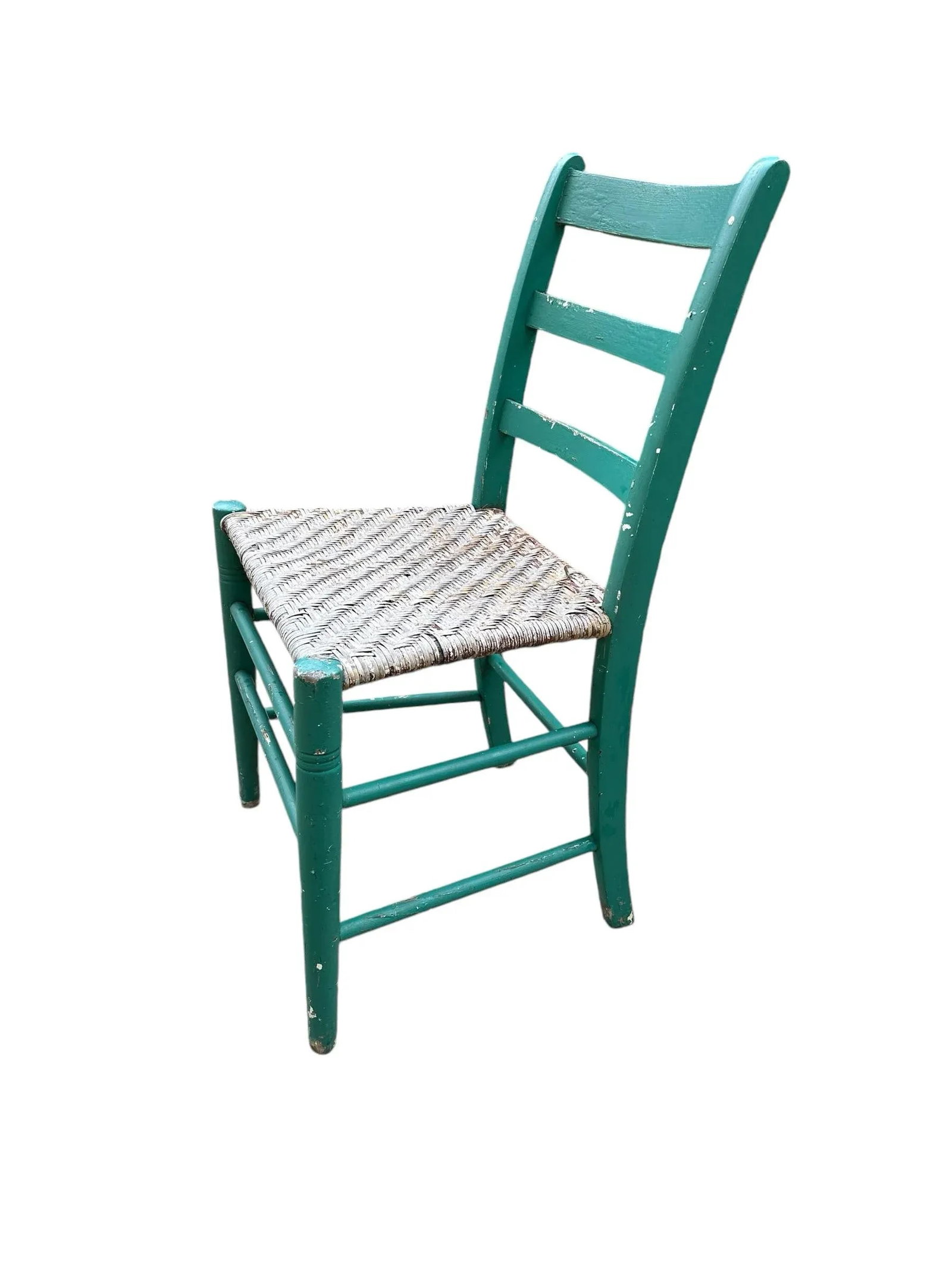 Antique Green Painted Rattan Chair Distressed Rustic Shabby Chic - 3
