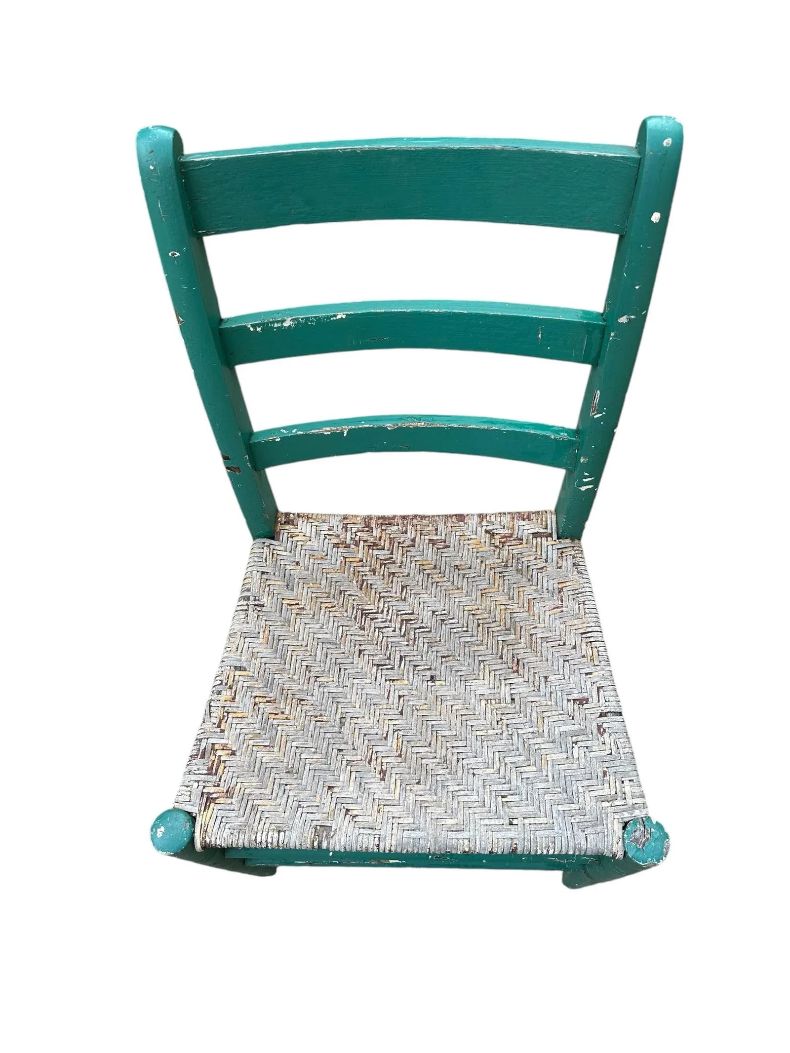 Antique Green Painted Rattan Chair Distressed Rustic Shabby Chic - 7