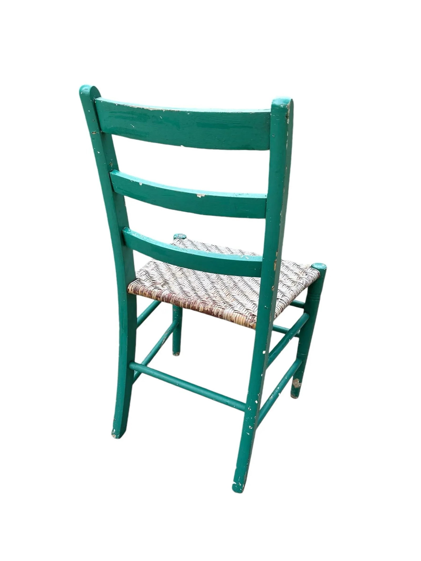Antique Green Painted Rattan Chair Distressed Rustic Shabby Chic - 9