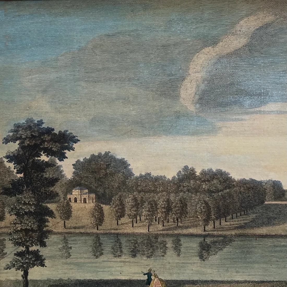 Neoclassical Engraving - Kensington Palace From the Serpentine by Tinney - Early 19th Century - 2