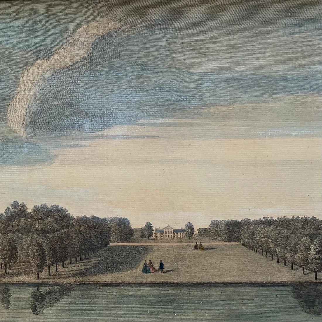 Neoclassical Engraving - Kensington Palace From the Serpentine by Tinney - Early 19th Century - 3