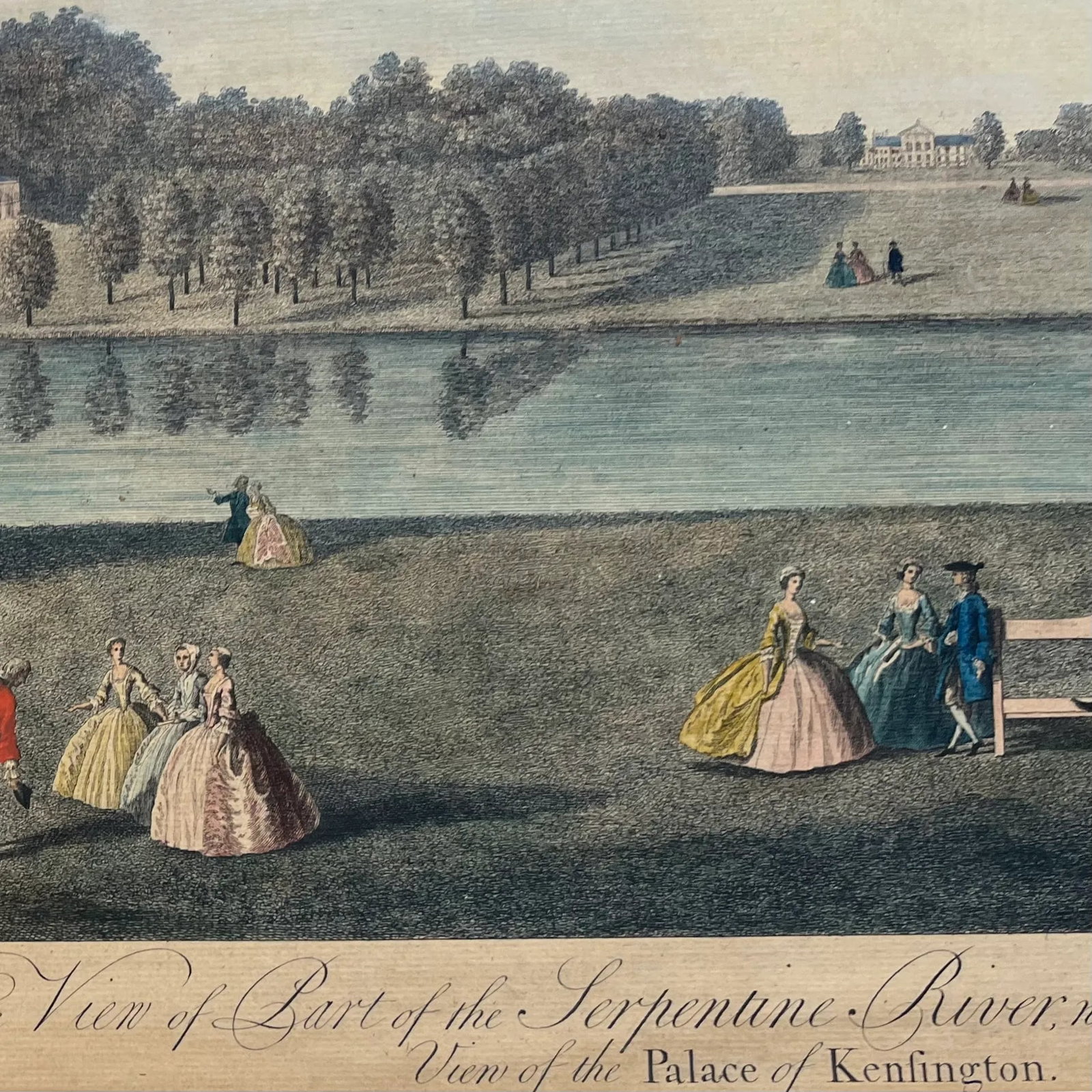 Neoclassical Engraving - Kensington Palace From the Serpentine by Tinney - Early 19th Century - 6