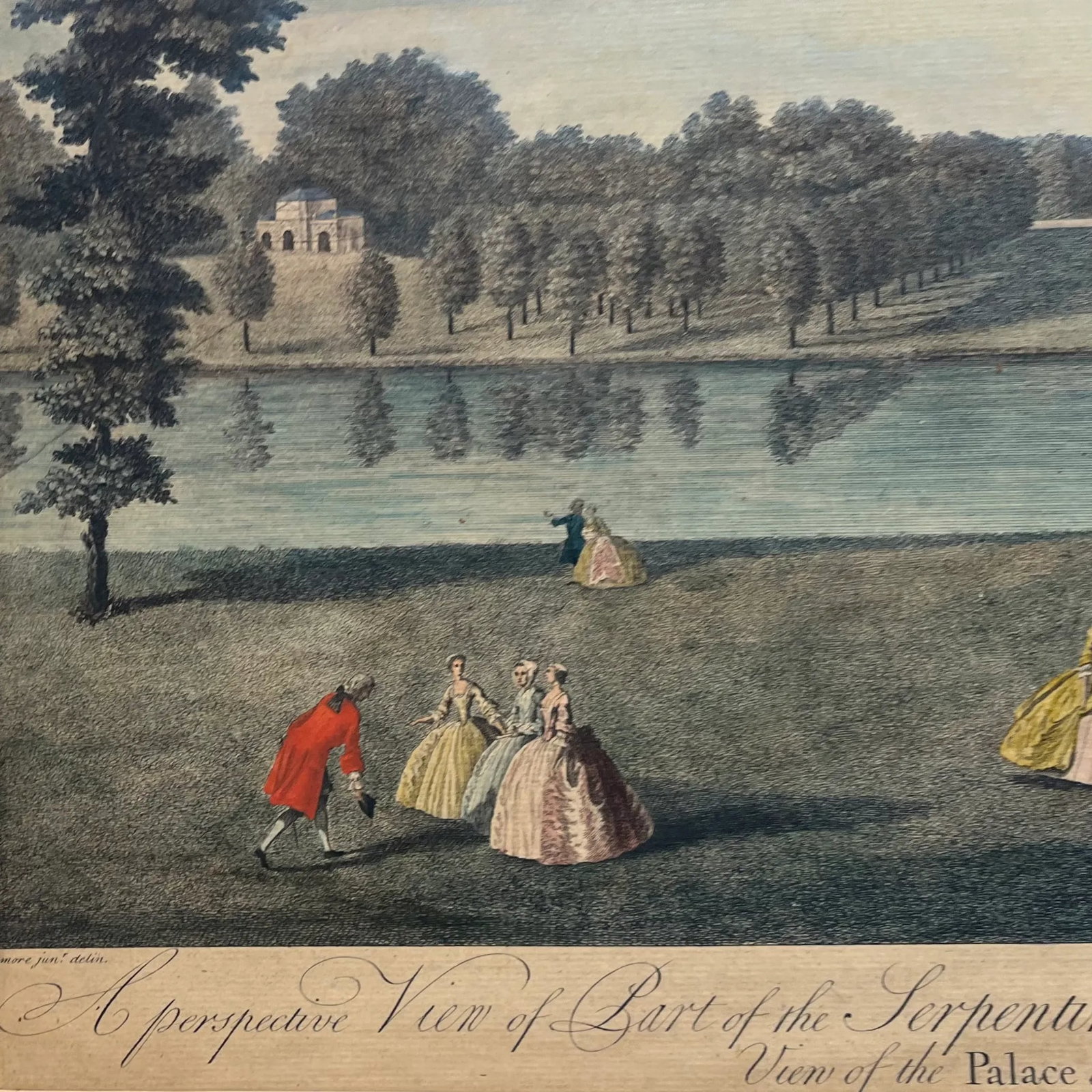 Neoclassical Engraving - Kensington Palace From the Serpentine by Tinney - Early 19th Century - 7