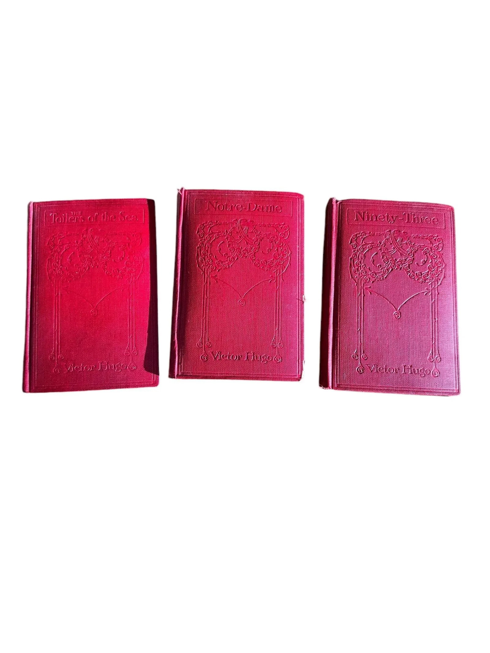 Antique Red Hardcover Victor Hugo Books- Set of 3 - 3