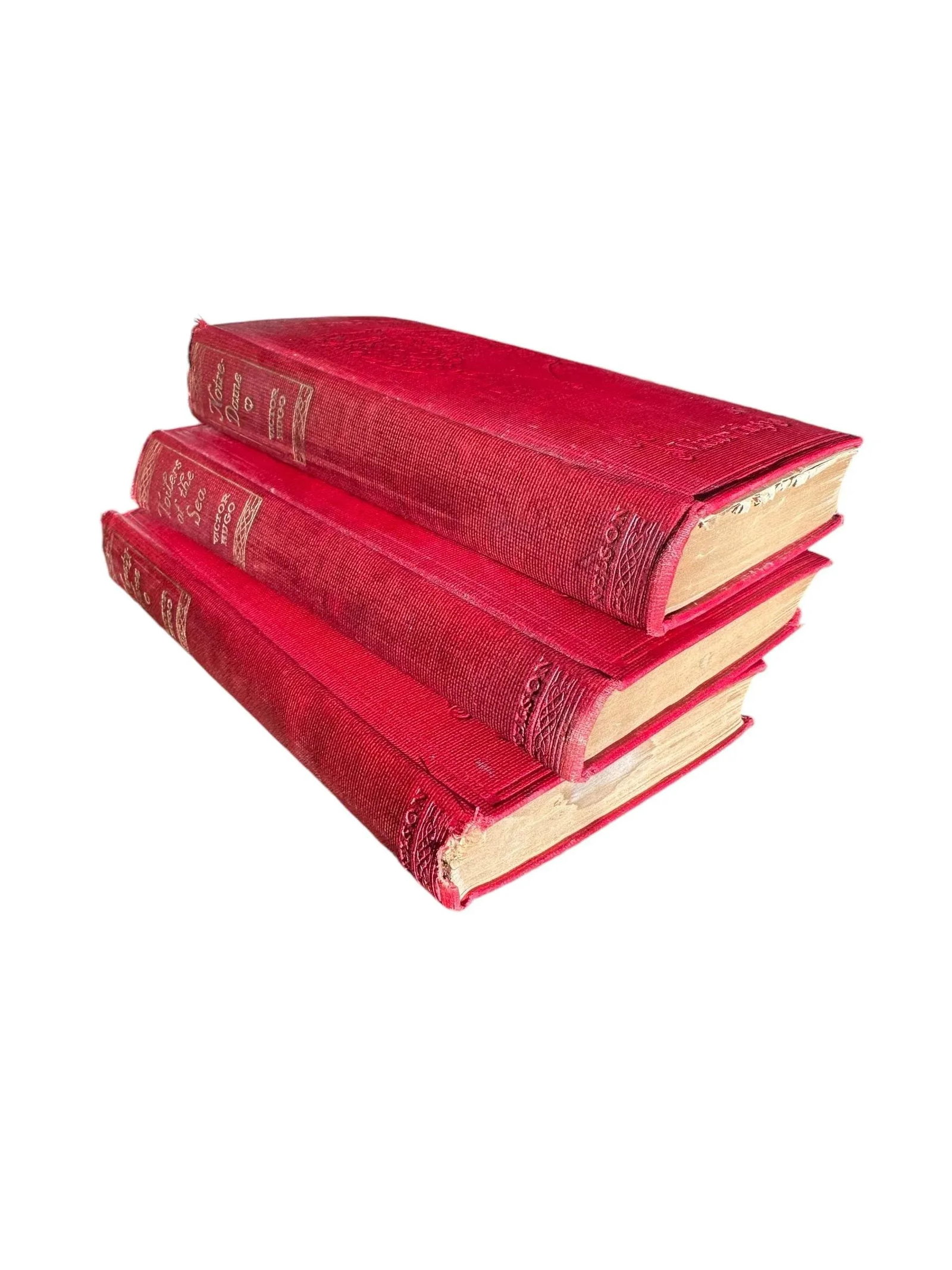 Antique Red Hardcover Victor Hugo Books- Set of 3 - 5