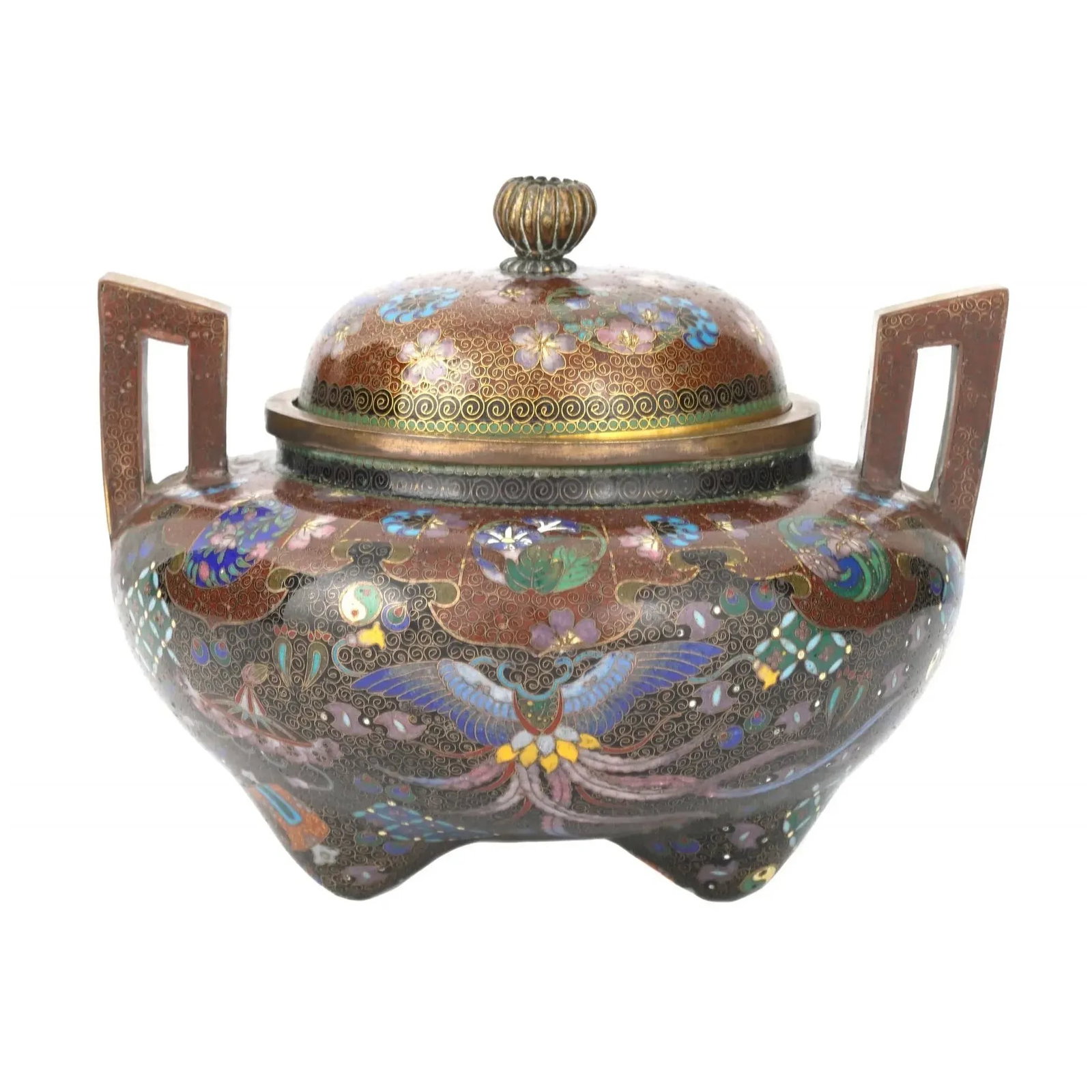 Large Late 19th Century Japanese Cloisonne Enamel Koro Incense Burner With Takara-Mono - 3