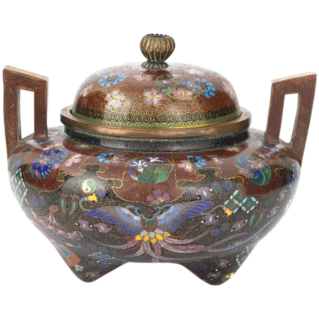 Large Late 19th Century Japanese Cloisonne Enamel Koro Incense Burner With Takara-Mono - 4