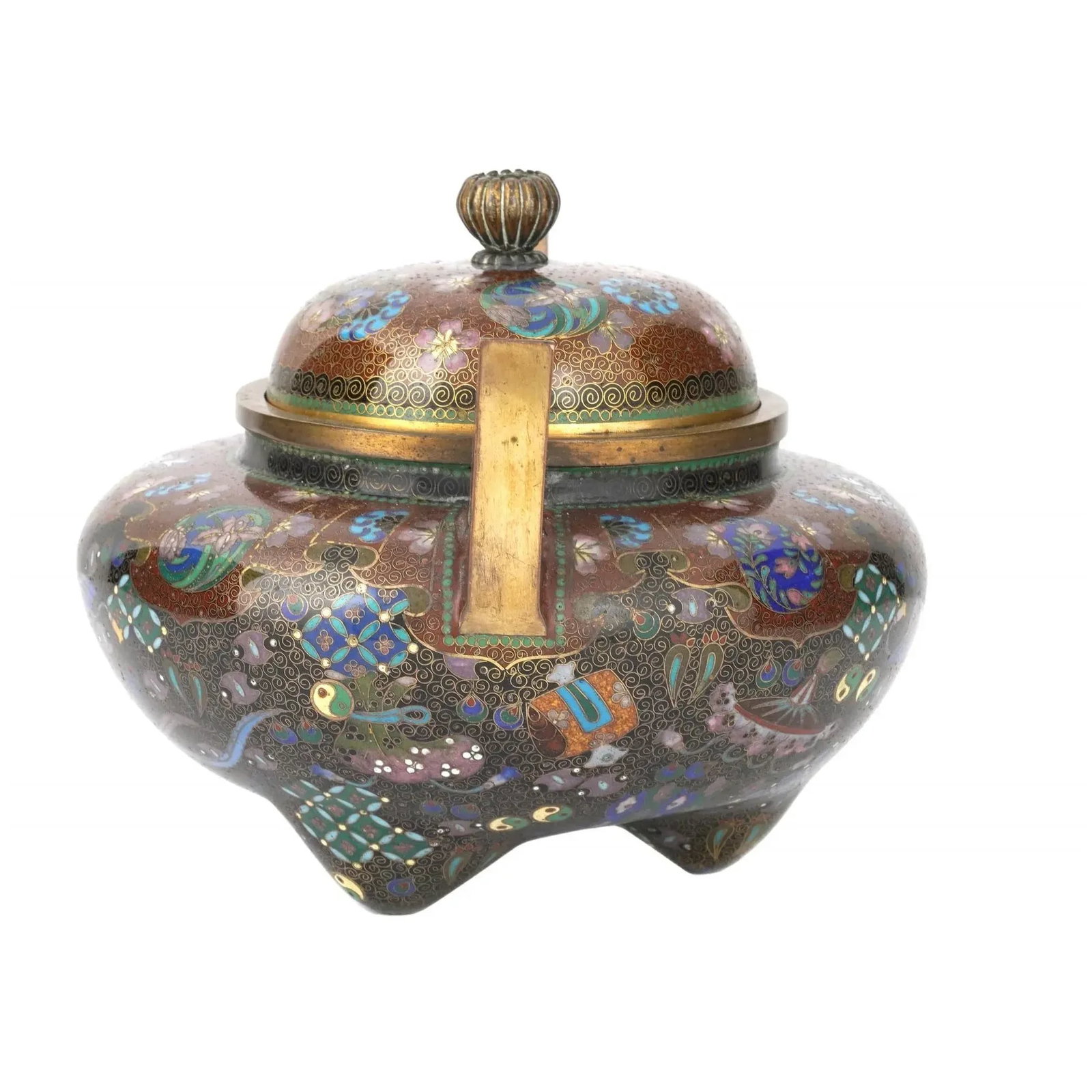 Large Late 19th Century Japanese Cloisonne Enamel Koro Incense Burner With Takara-Mono - 6