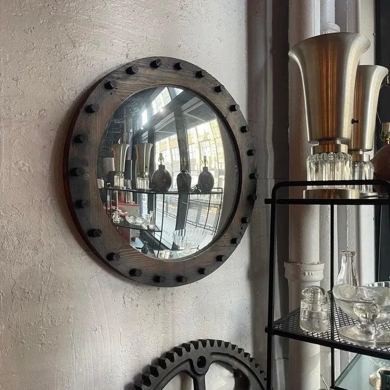 1940s Large Custom Industrial Foundry Mold Convex Mirror - 4
