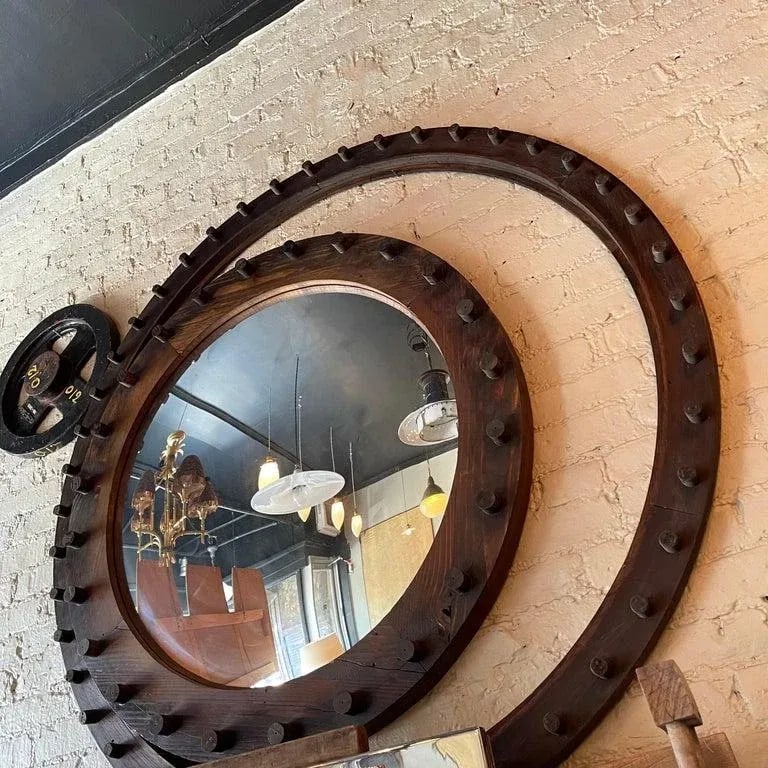 1940s Large Custom Industrial Foundry Mold Convex Mirror - 7