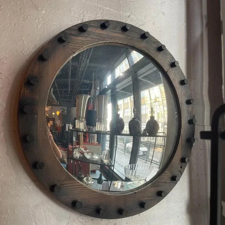 1940s Large Custom Industrial Foundry Mold Convex Mirror - 8