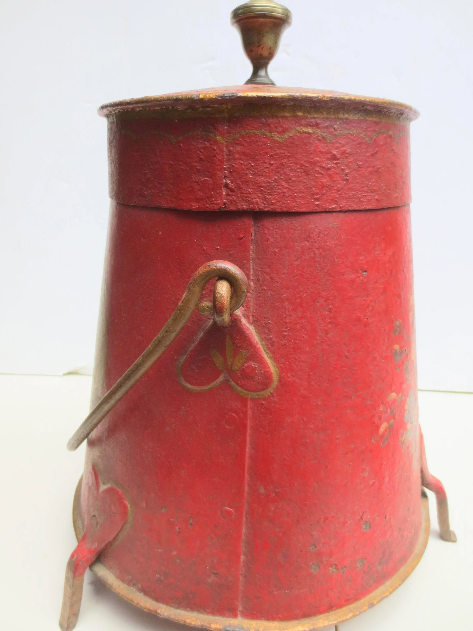Antique Iron Fireplace Bucket With Painted Scene - 4