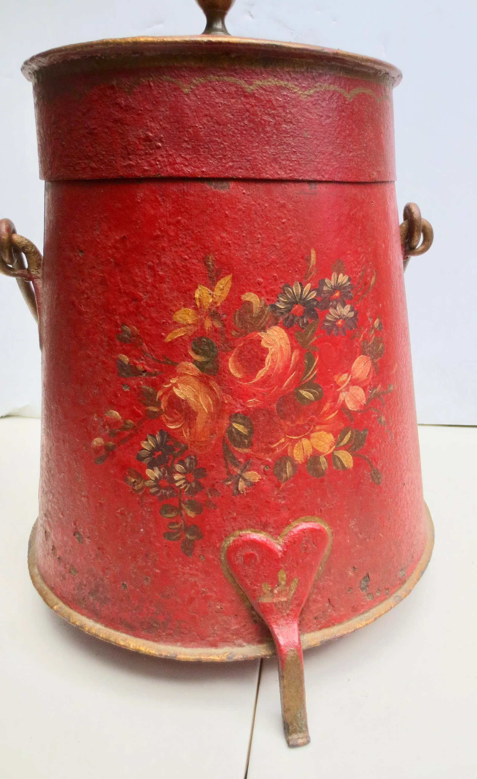 Antique Iron Fireplace Bucket With Painted Scene - 5