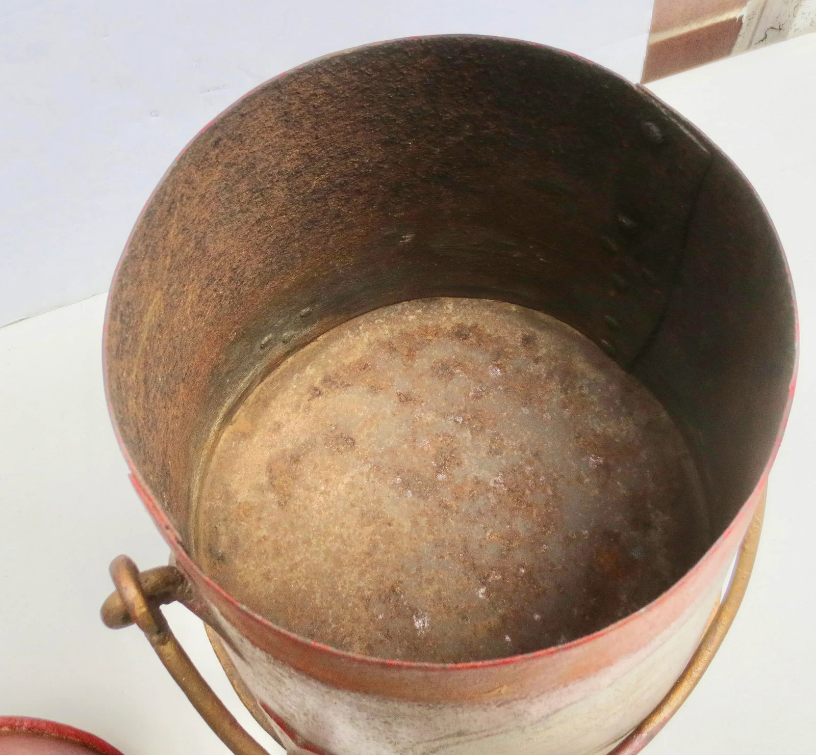 Antique Iron Fireplace Bucket With Painted Scene - 7