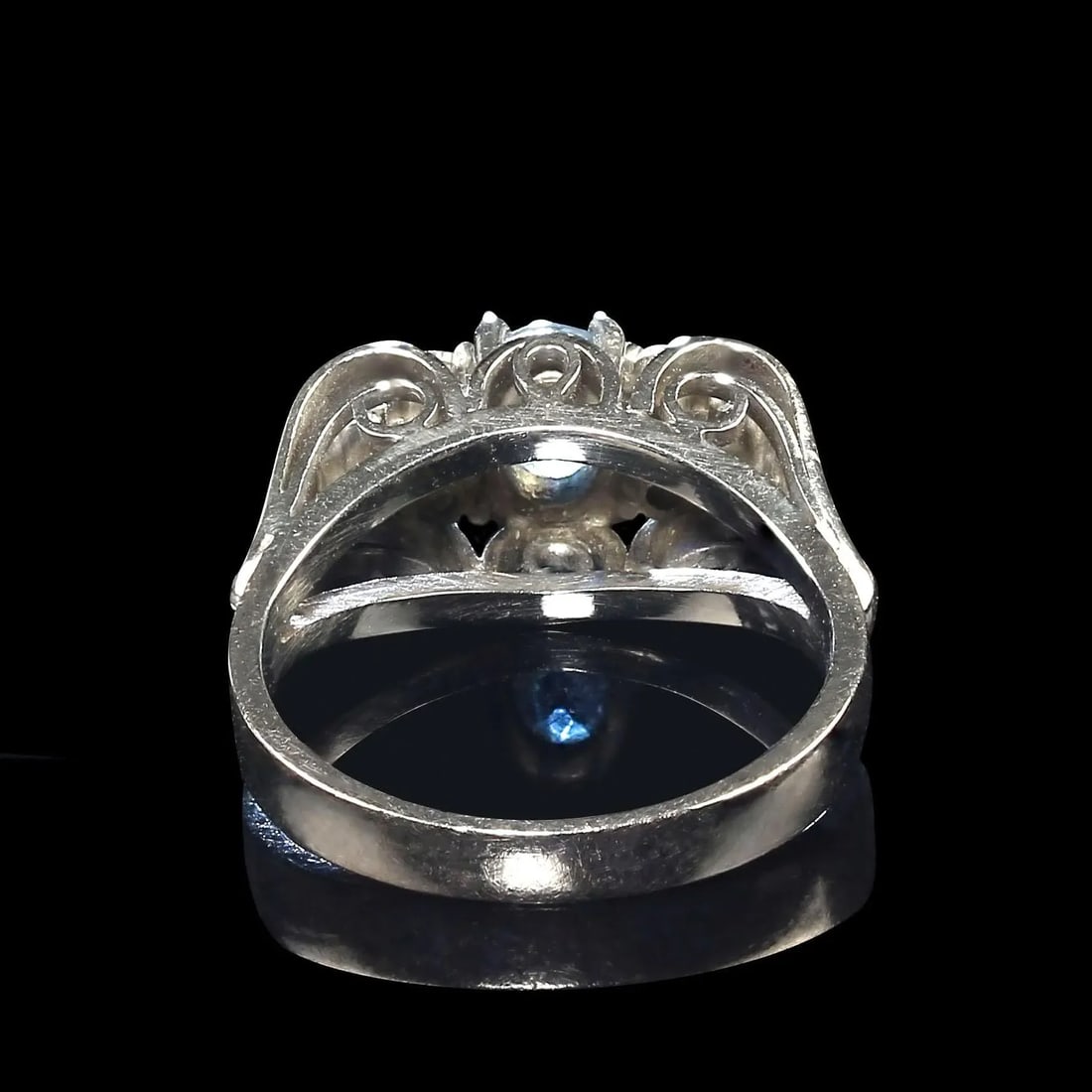 Late 20th Century Brazilian Aquamarine Accented With 6 Diamonds in White Gold Ring Size 3.75 - 3