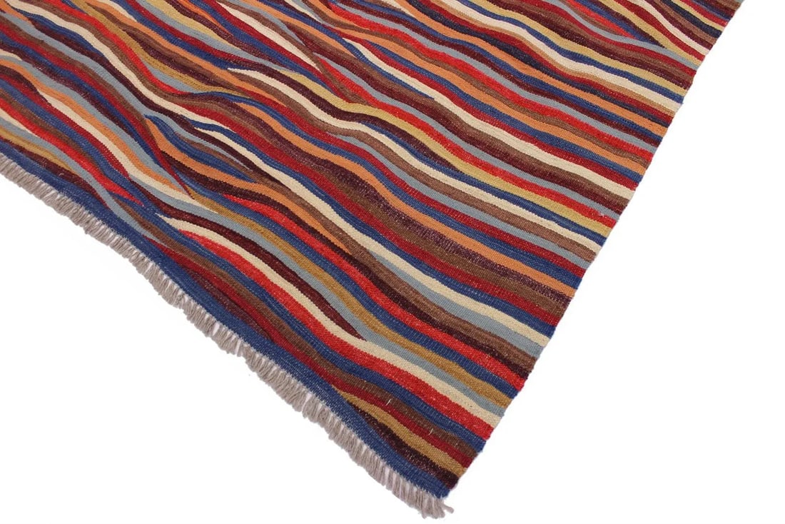 Shabby Chic Kilim Red/Blue Hand-Woven Wool Rug -6'1 X 8'2 - 3