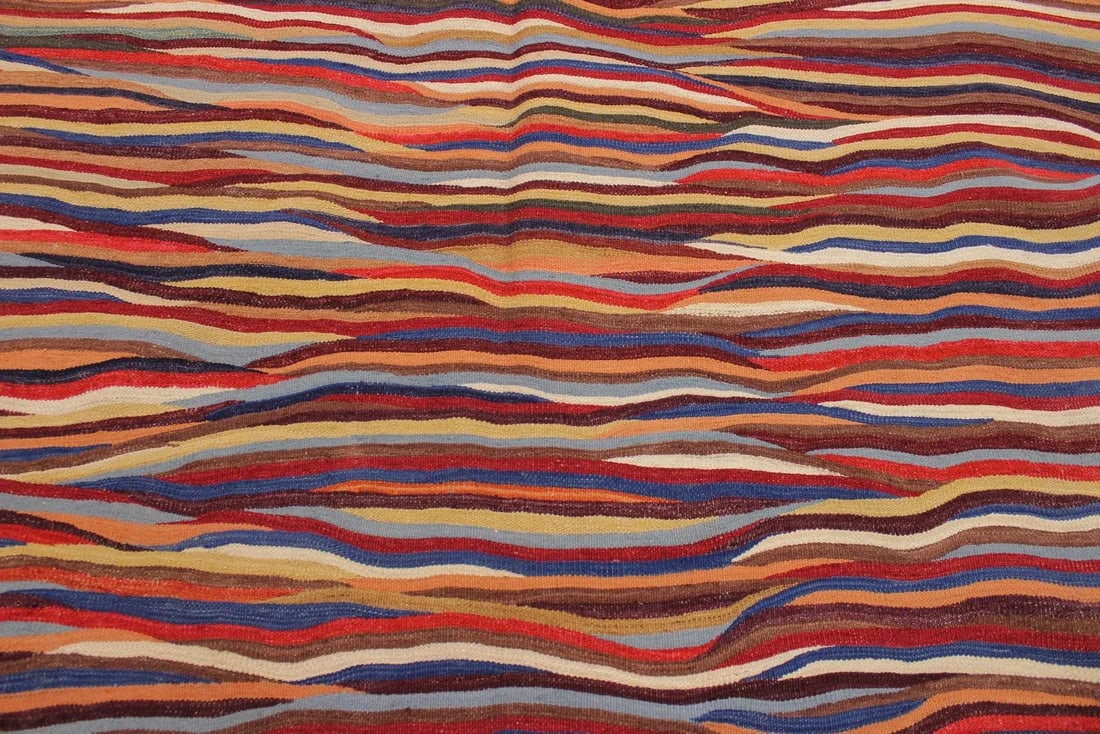 Shabby Chic Kilim Red/Blue Hand-Woven Wool Rug -6'1 X 8'2 - 4