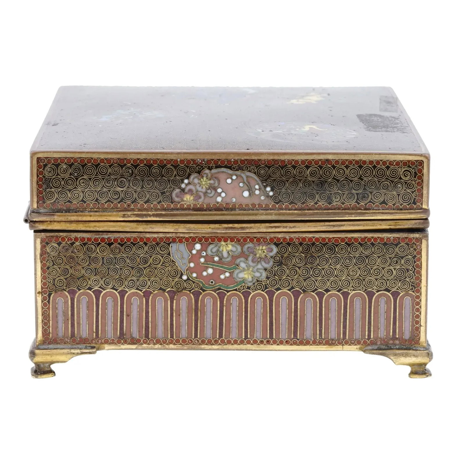 Late 19th Century Antique Japanese Cloisonne Enamel Meiji Box Dragon, Foo Dog, Phoenix Bird, Butterf - 2