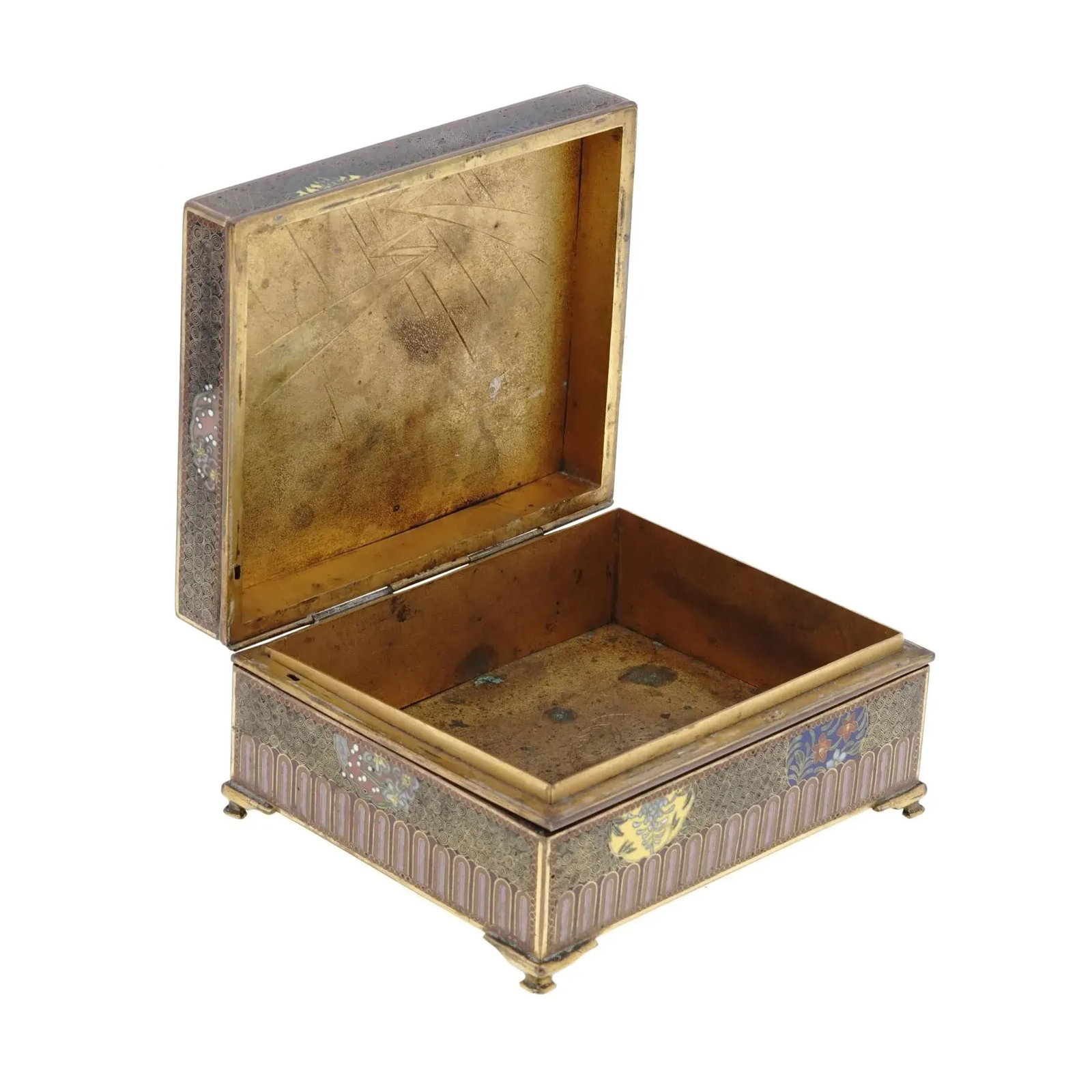 Late 19th Century Antique Japanese Cloisonne Enamel Meiji Box Dragon, Foo Dog, Phoenix Bird, Butterf - 3