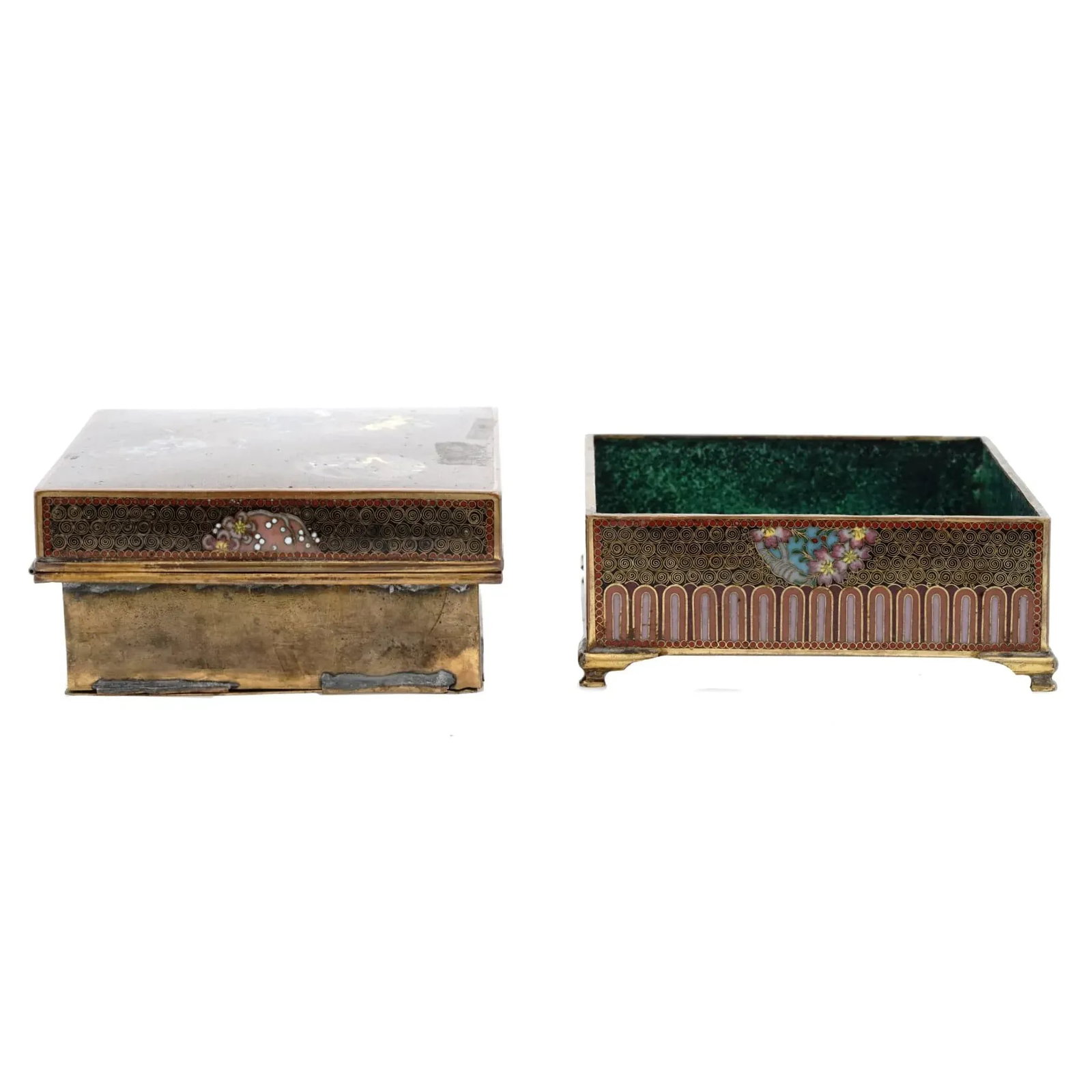 Late 19th Century Antique Japanese Cloisonne Enamel Meiji Box Dragon, Foo Dog, Phoenix Bird, Butterf - 9
