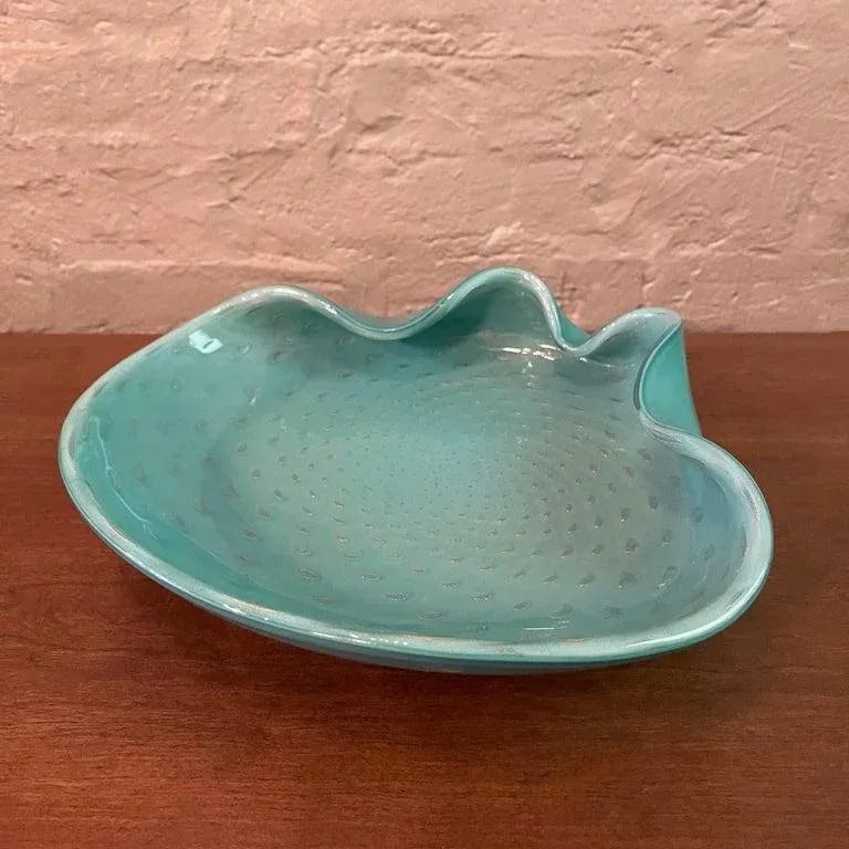 Large 1950s Italian Mid-Century Blue Murano Attributed Glass Clamshell Dish - 3