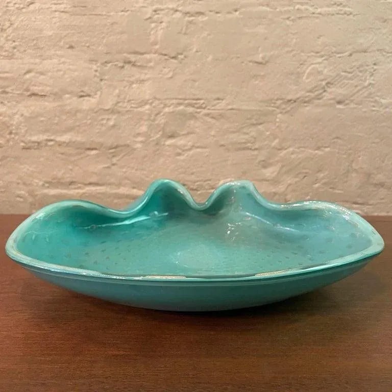 Large 1950s Italian Mid-Century Blue Murano Attributed Glass Clamshell Dish - 4