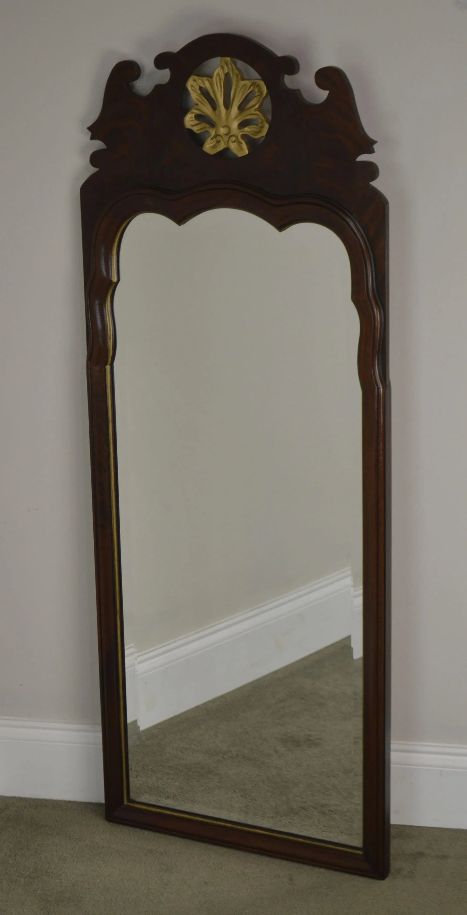 Georgian Style Beveled Mirror Flame Mahogany Pierced Giltwood Carved Looking Glass - 2