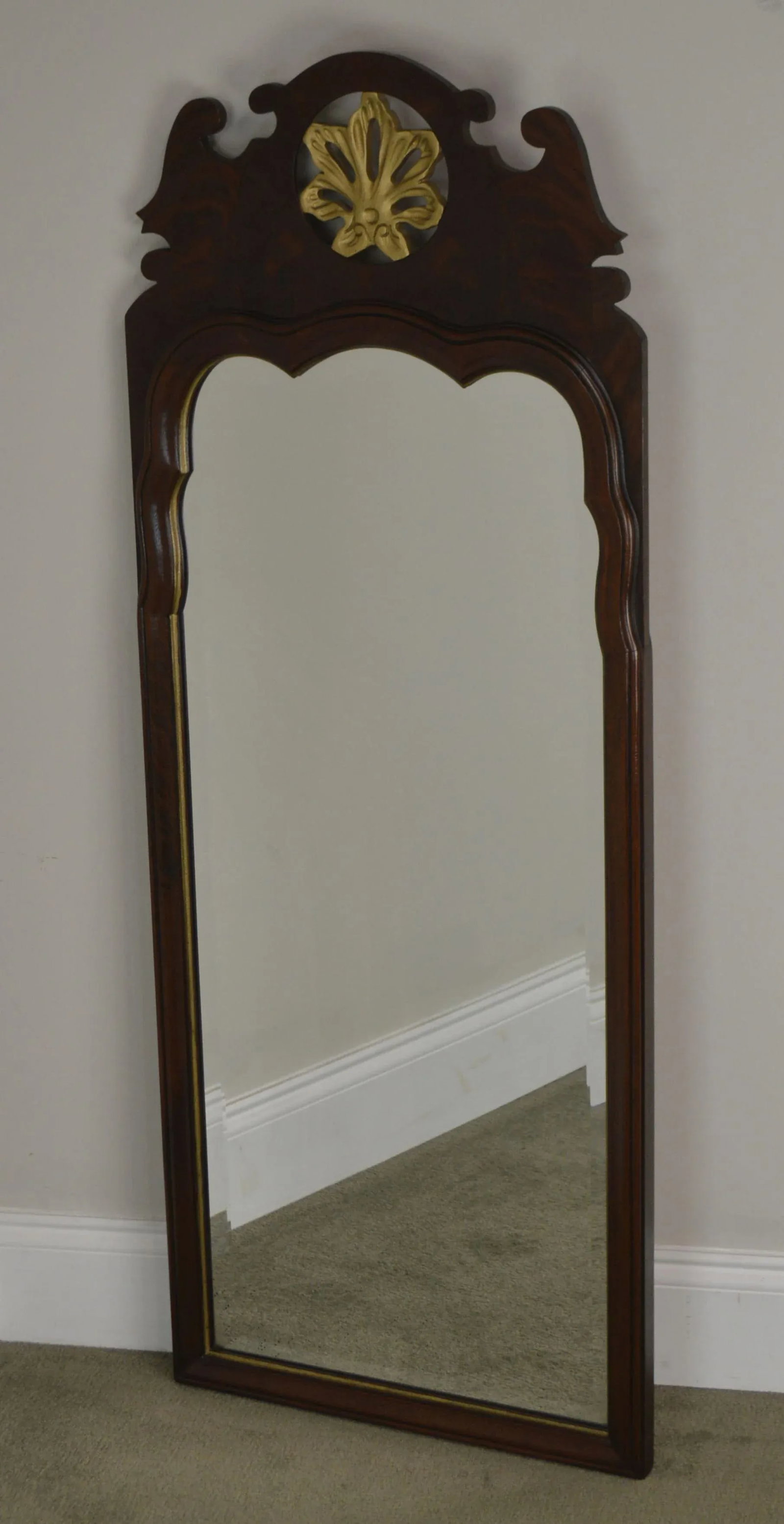Georgian Style Beveled Mirror Flame Mahogany Pierced Giltwood Carved Looking Glass - 3