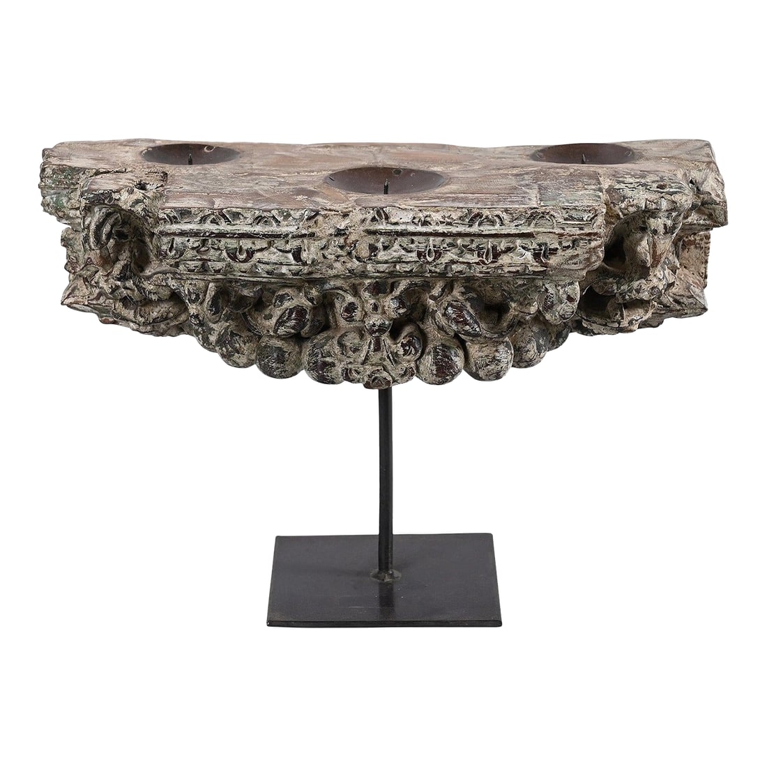 1930's Rustic Wooden Column Base Repurposed Ranch Style Candle Holder: Dimensions: 17" W X 8" D X 11" H This Antique Rustic Wooden Column Base Repurposed Ranch Style Candle Holder is a captivating blend of history and craftsmanship. With a width of 17 inches, this