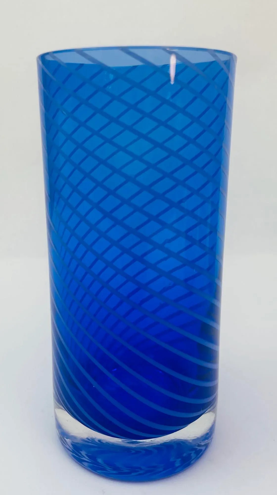 Cobalt Blue Drinking Glasses Set of 4 Spiral Tumblers 1980s - 5