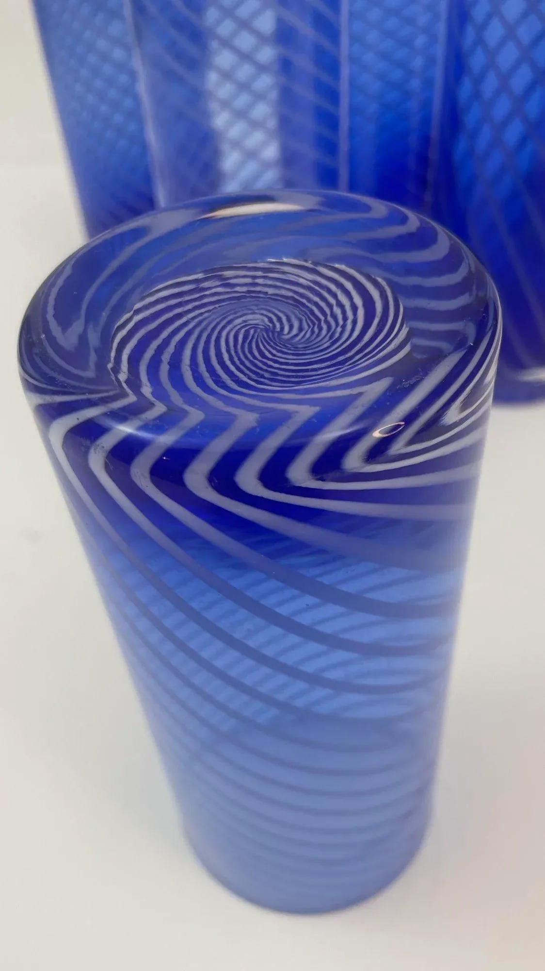 Cobalt Blue Drinking Glasses Set of 4 Spiral Tumblers 1980s - 7