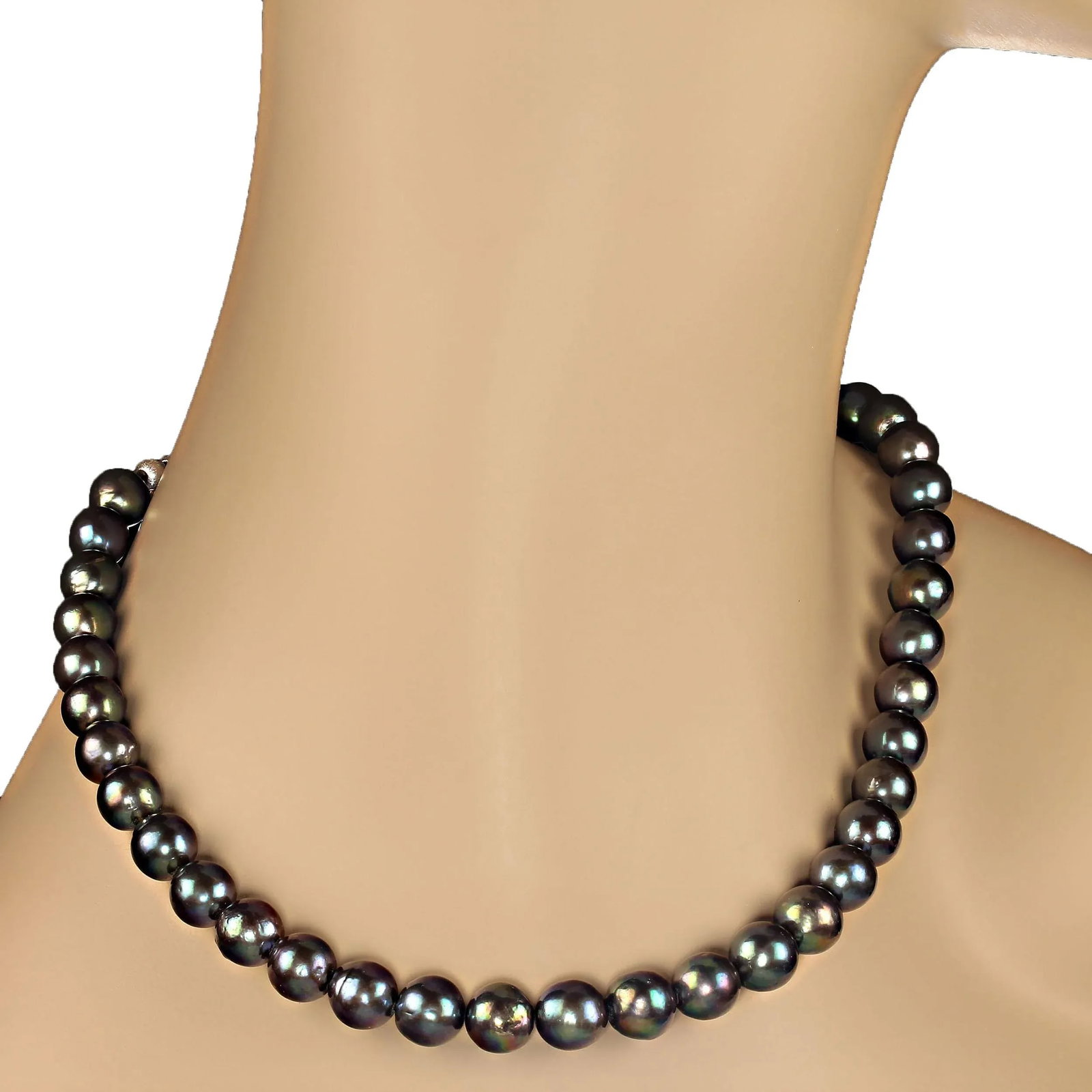 Iridescent Deep Blue/Green 10mm Pearl Necklace - 3