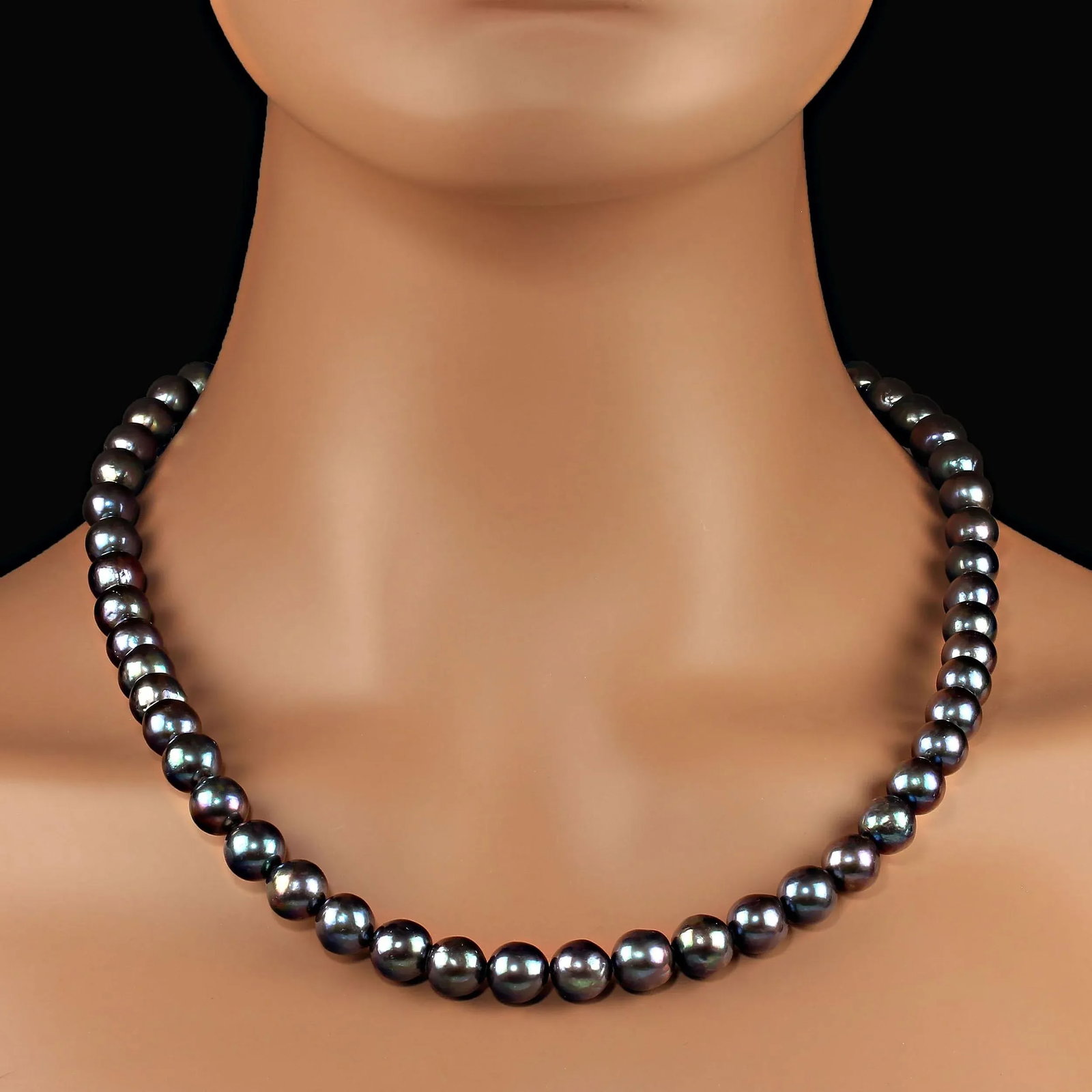 Iridescent Deep Blue/Green 10mm Pearl Necklace - 4