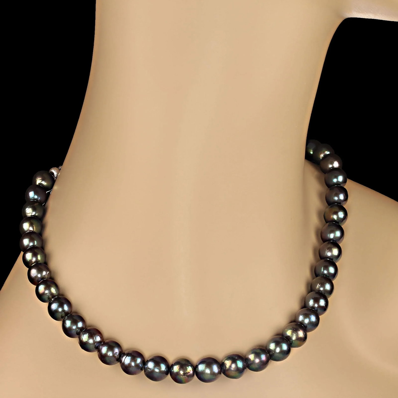 Iridescent Deep Blue/Green 10mm Pearl Necklace - 5