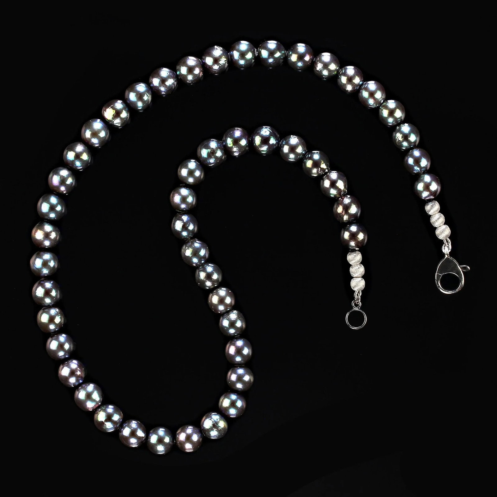 Iridescent Deep Blue/Green 10mm Pearl Necklace - 6