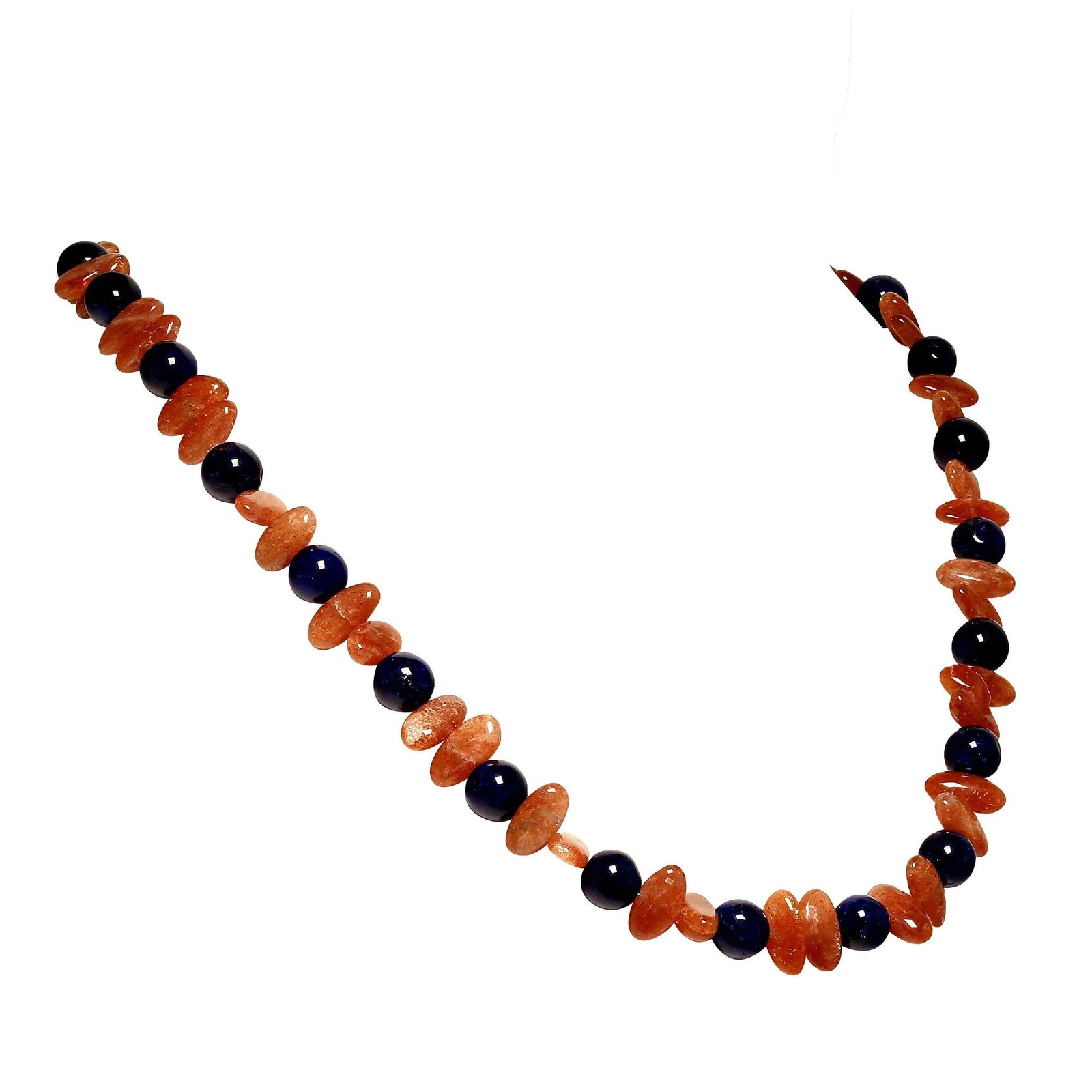 Necklace of Oval Sunstone and Blue Agate - 3