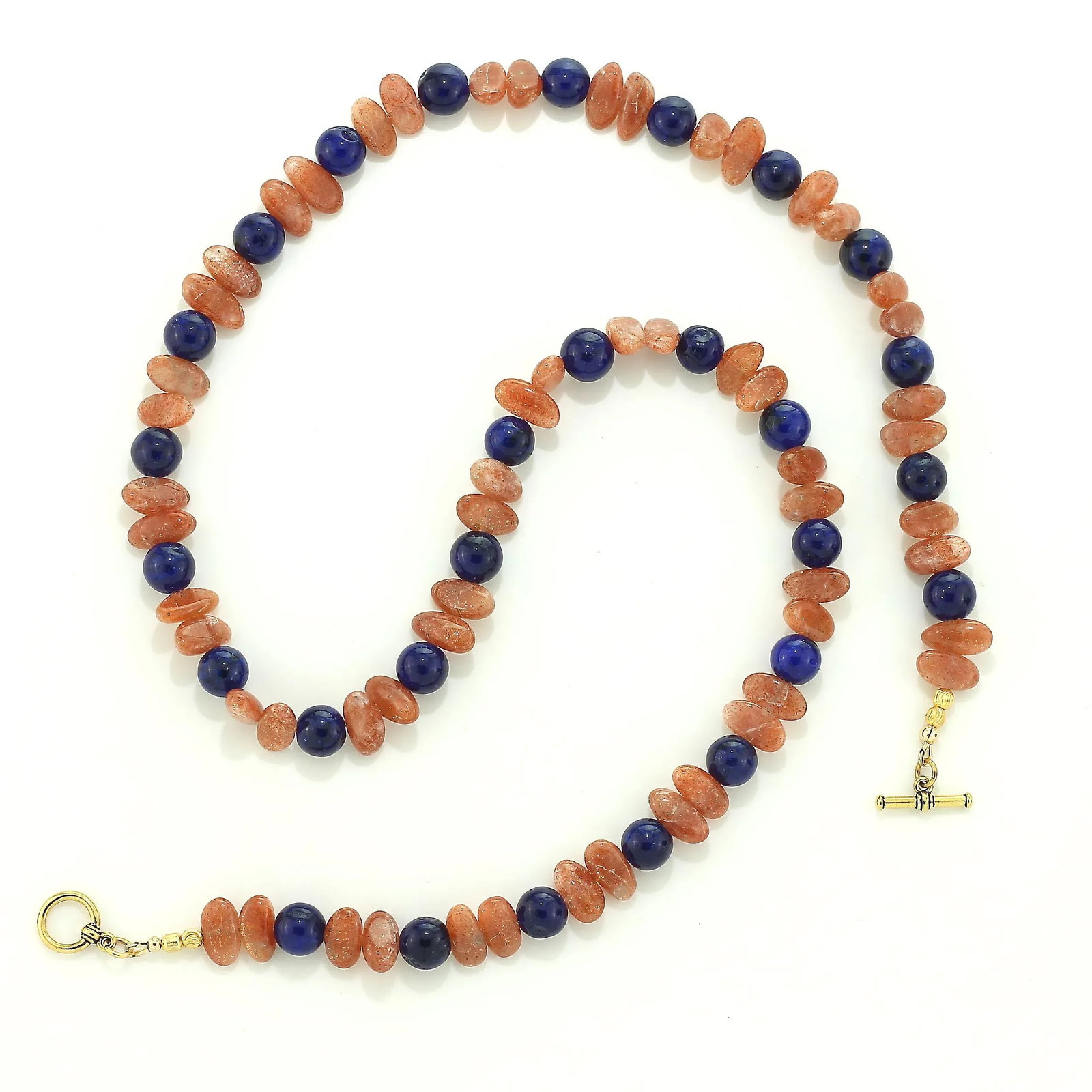 Necklace of Oval Sunstone and Blue Agate - 4